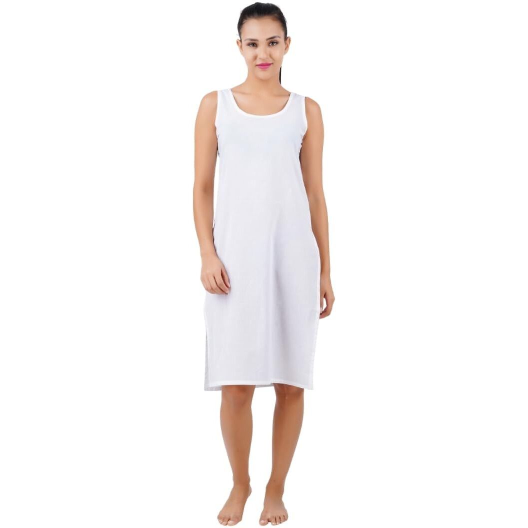 Happy Bunny Full Knee Length Cotton Camisole Inner Long Slip For Women - Firm Notstretchable Slip Lining For Kurti And Chickankari Suits/Tops - Suits Summer And Winter