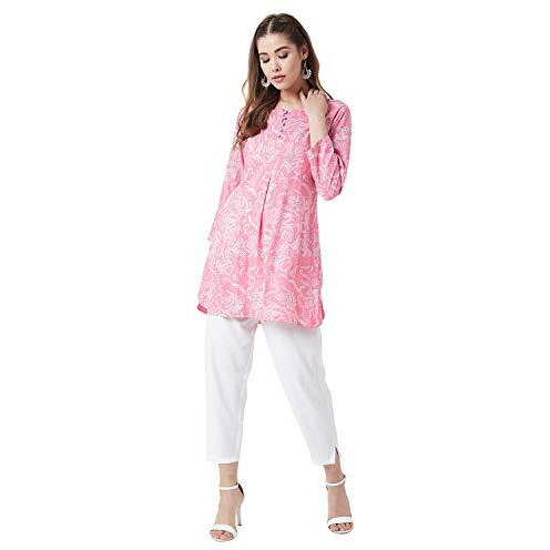 Tissu Women's Baby Pink & White Printed Kurti (Tissu-2014-44 Pink Xxl)