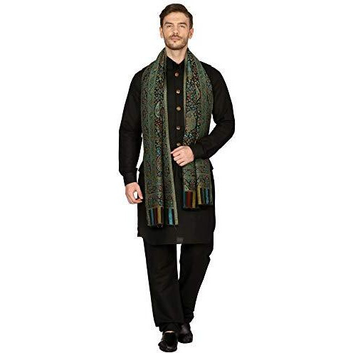 Pashtush Mens Paisley Pattern Bamboo Ethnic Stole (Antique Saphire Black)