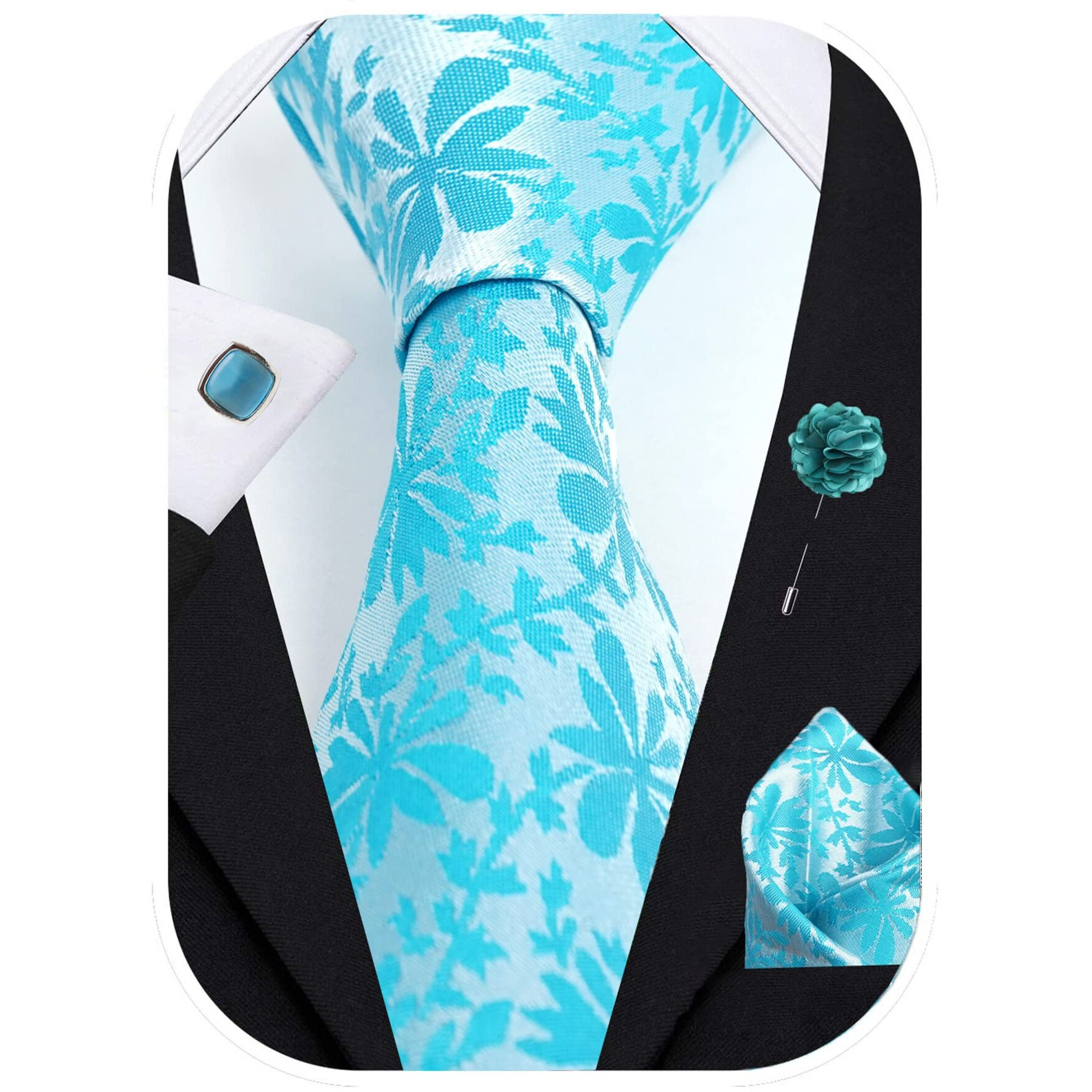 Rizoro Mens Plaid Paisley Silk Necktie Gift Set With Pocket Square Cufflinks & Brooch Pin Formal Tie With Leatherite Box (Royal Blue Punrxrx Free Size)