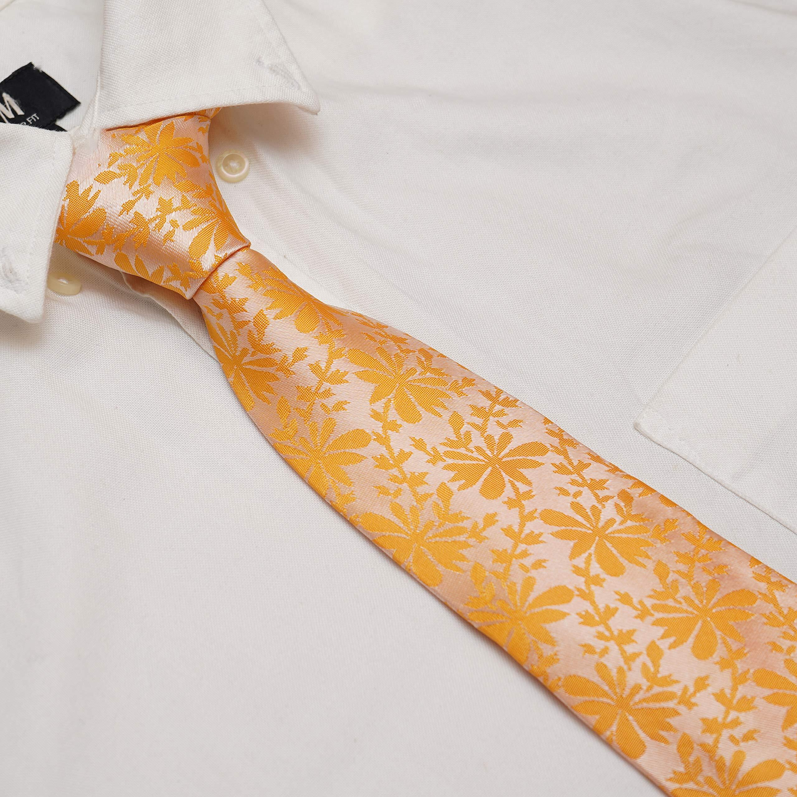 Rizoro Mens Plaid Paisley Silk Necktie Gift Set With Pocket Square Cufflinks & Brooch Pin Formal Tie With Leatherite Box (Yellow Punylrx Free Size)