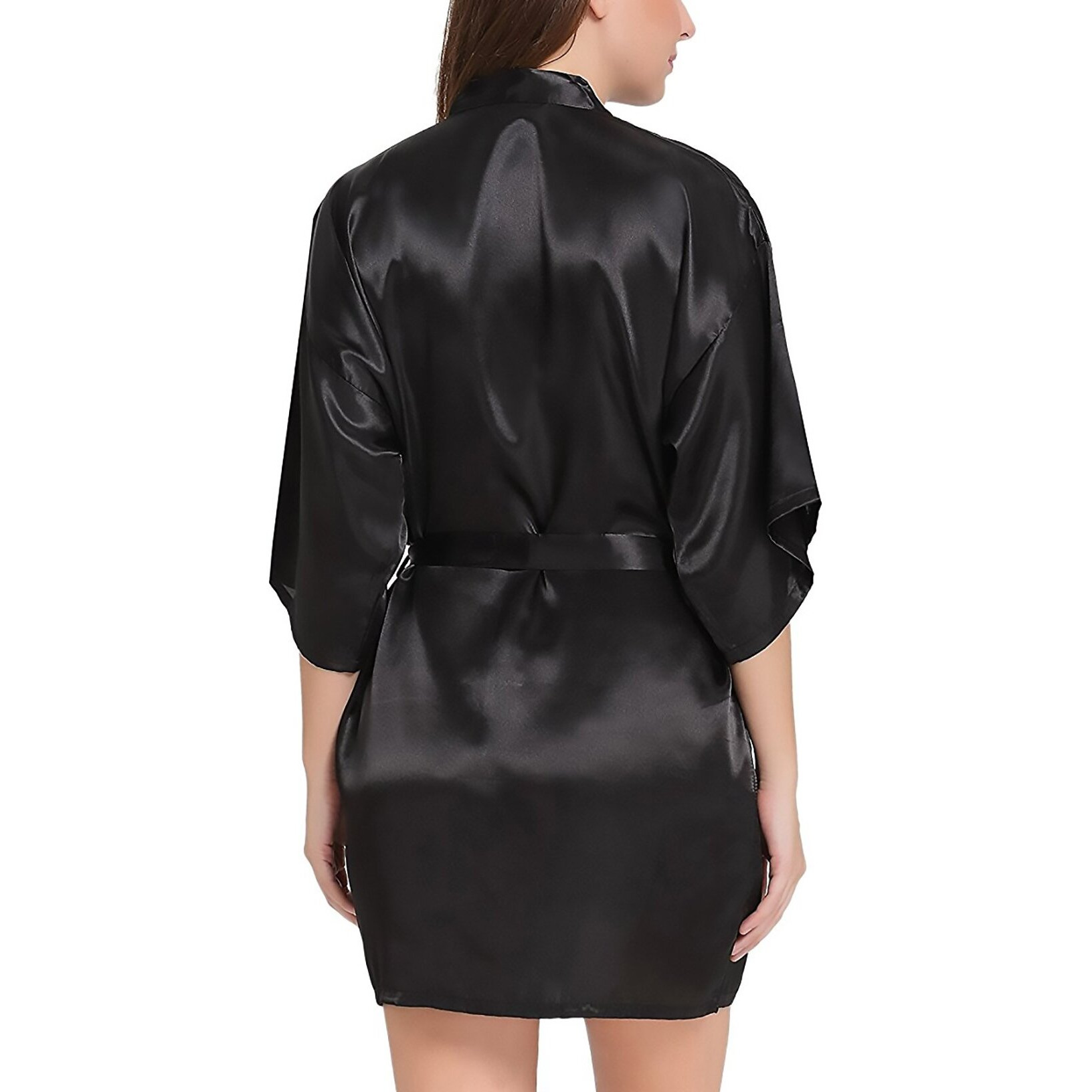 Xs And Os Women's Satin Solid Above The Knee Babydoll Kimono Robe (St_1017_Os_Black_Free Size)