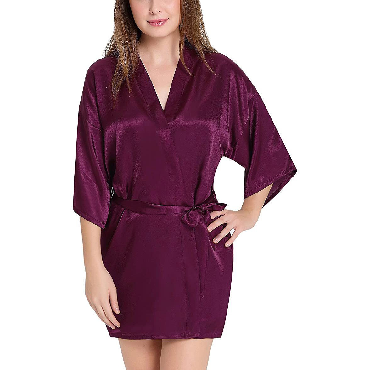 Xs And Os Women's Satin Solid Above The Knee Babydoll Dress (St_1017_Os_Purple_Free Size)