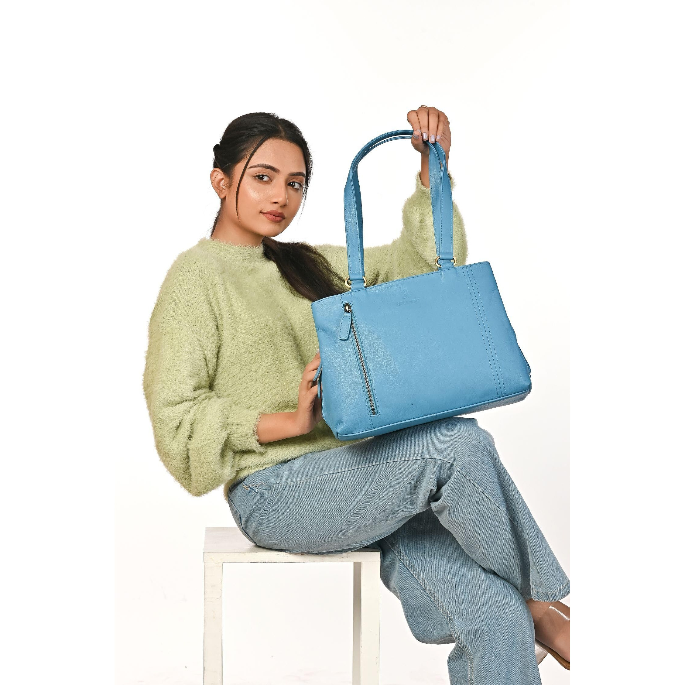 Rolando Maya Women's Top-Handle Leather Handbag (Turquoise)