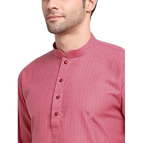 Kraft India Men Cotton Striped Pink Kurta Pyjama Set Size Small