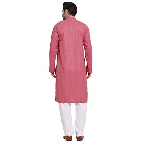 Kraft India Men Cotton Striped Pink Kurta Pyjama Set Size Small