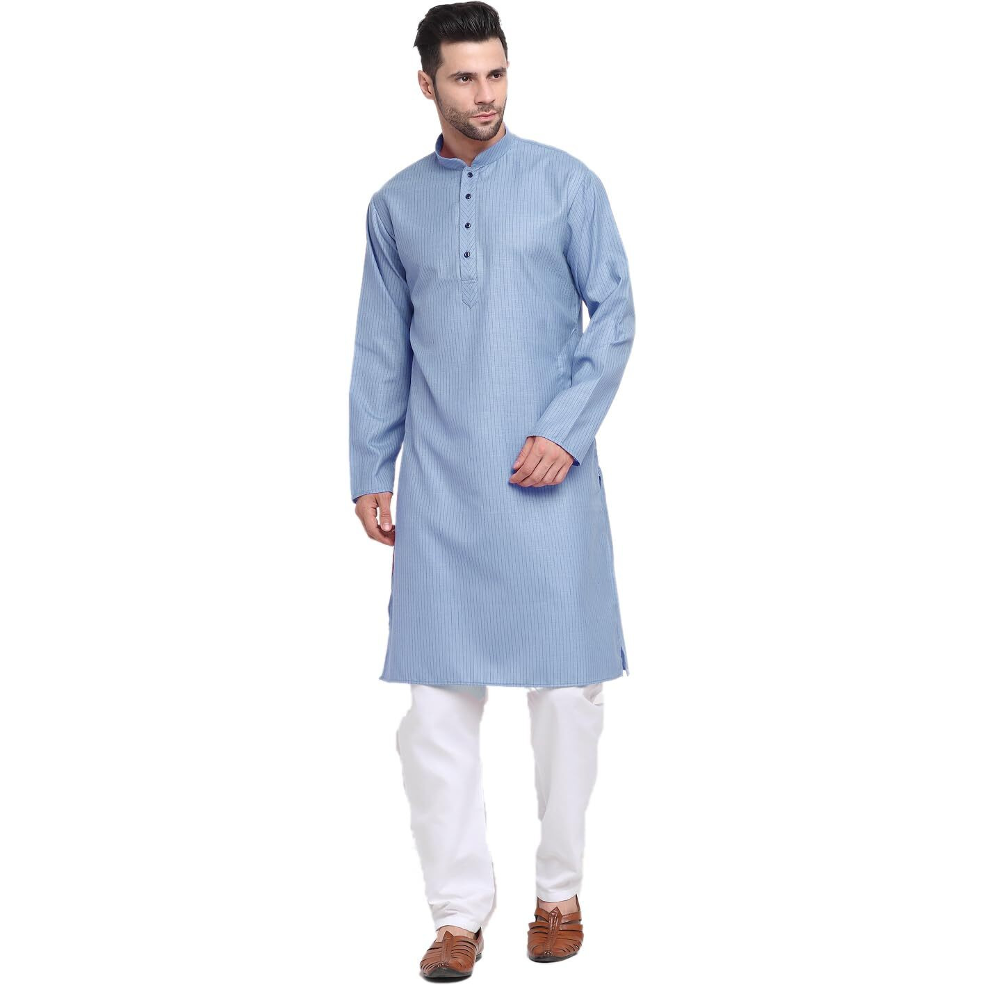 Kraft India Men Cotton Striped Blue Kurta Pyjama Set Size Small