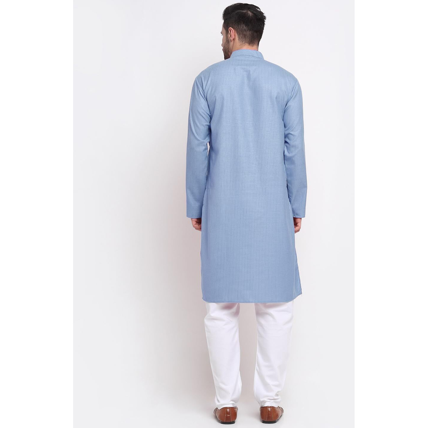 Kraft India Men Cotton Striped Blue Kurta Pyjama Set Size Small