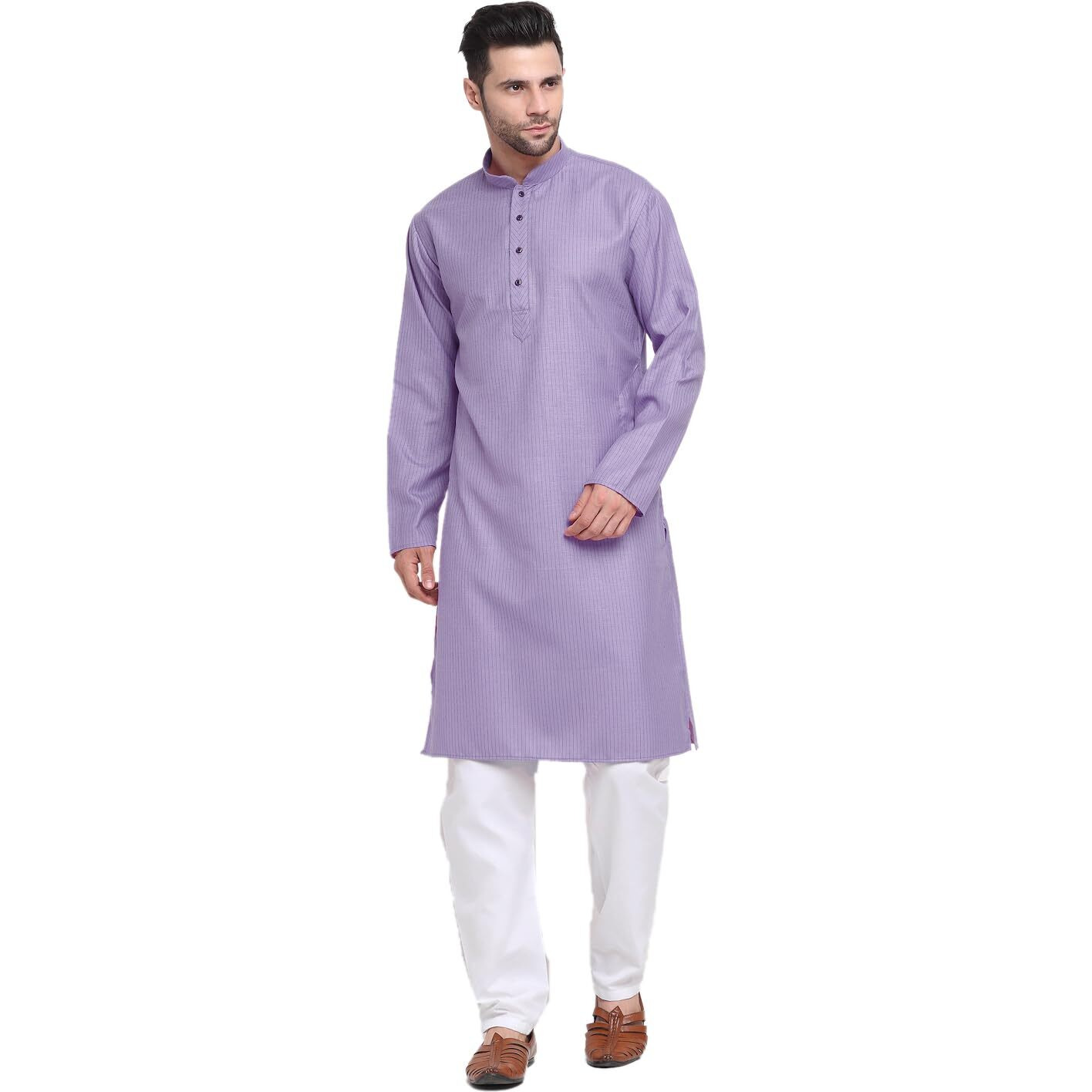 Kraft India Men Cotton Striped Purple Kurta Pyjama Set Size Small