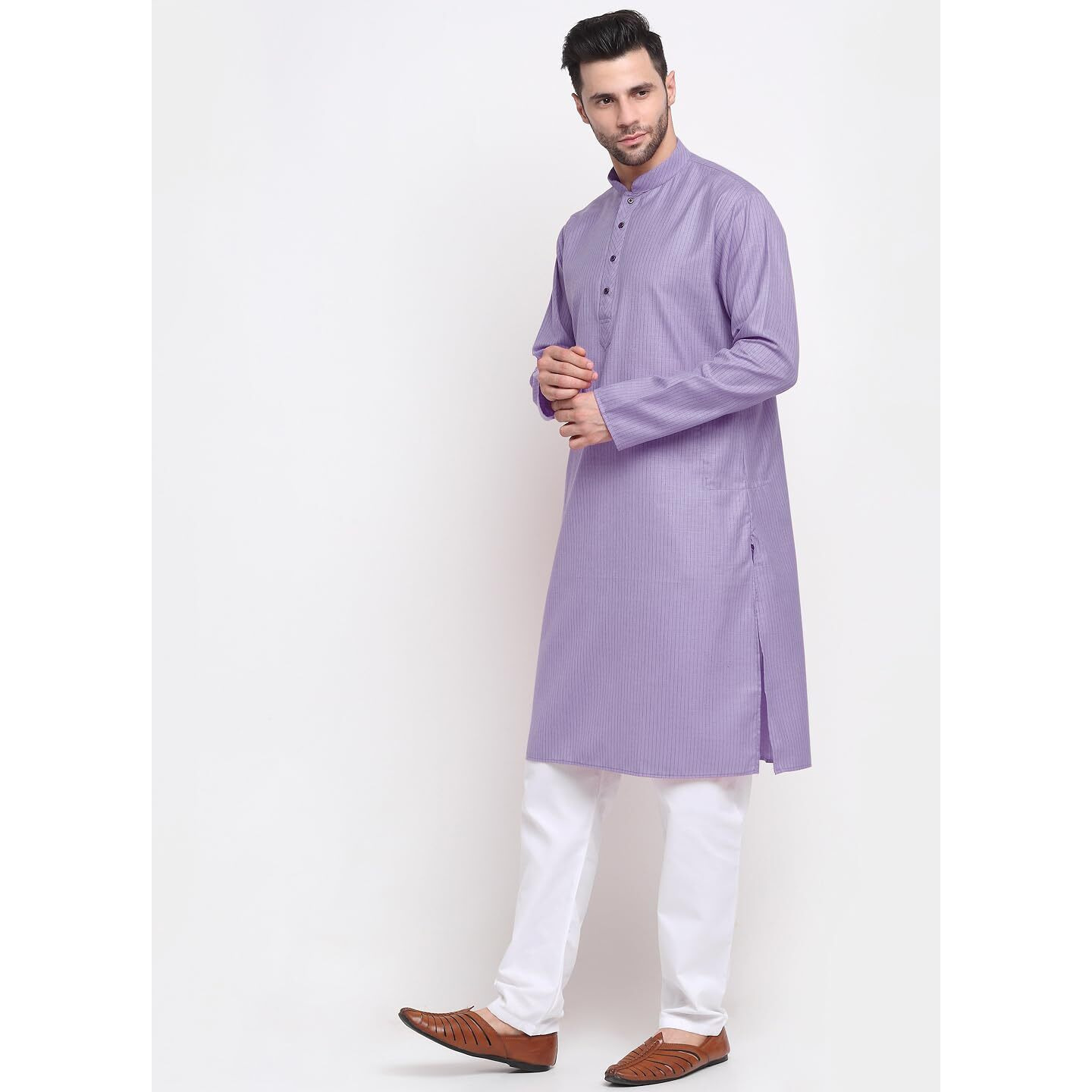 Kraft India Men Cotton Striped Purple Kurta Pyjama Set Size Small
