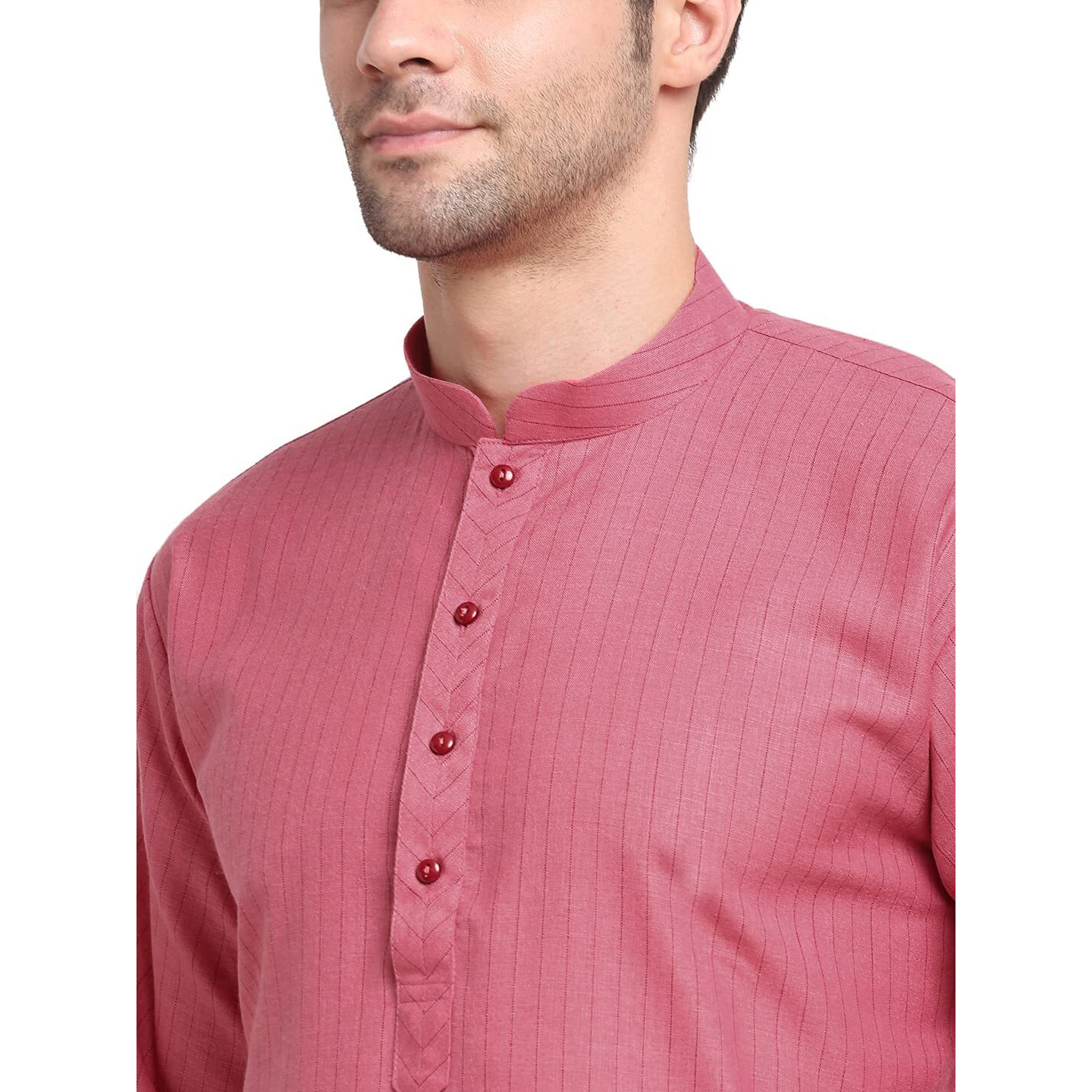 Kraft India Men Cotton Striped Pink Kurta Pyjama Set Size Medium