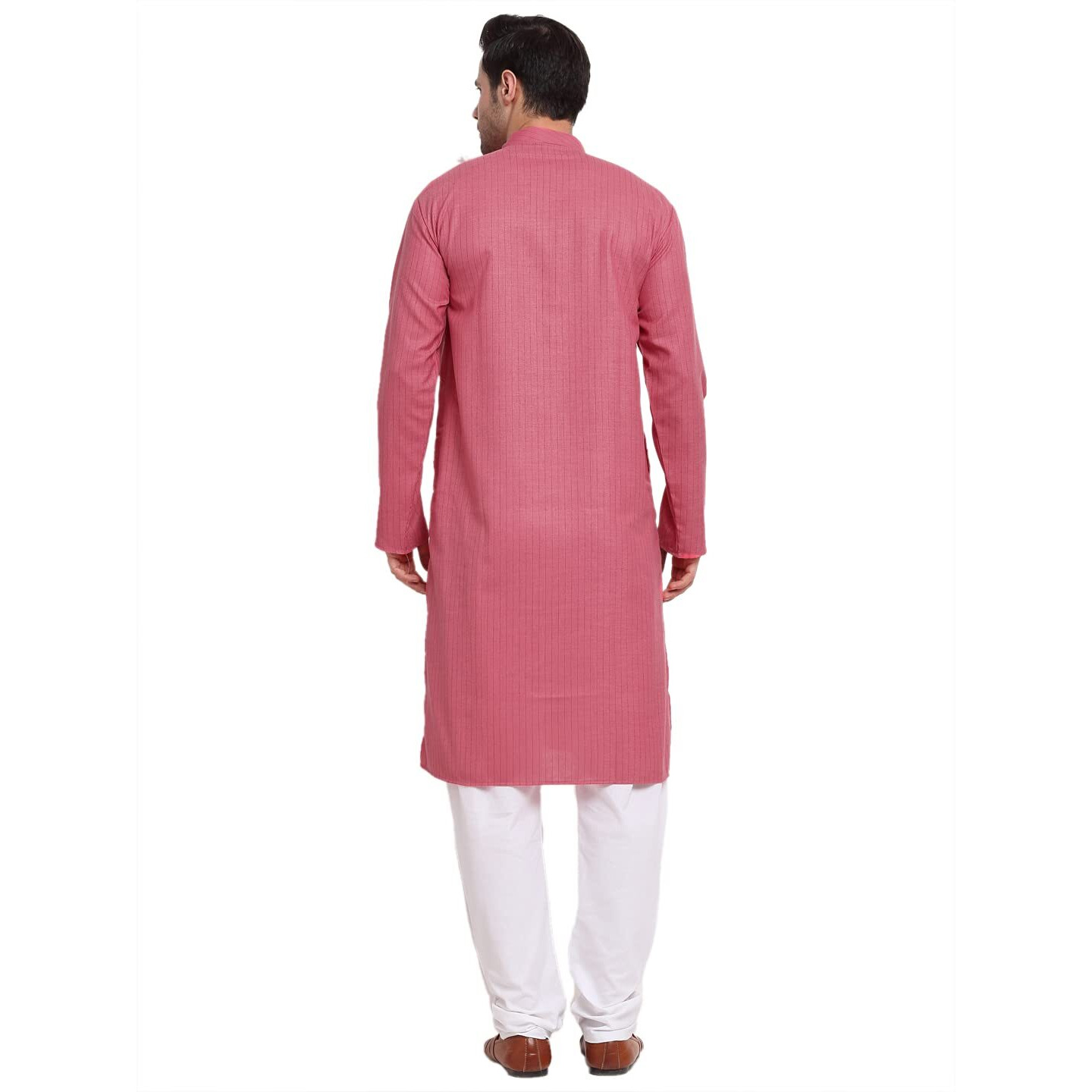 Kraft India Men Cotton Striped Pink Kurta Pyjama Set Size Medium