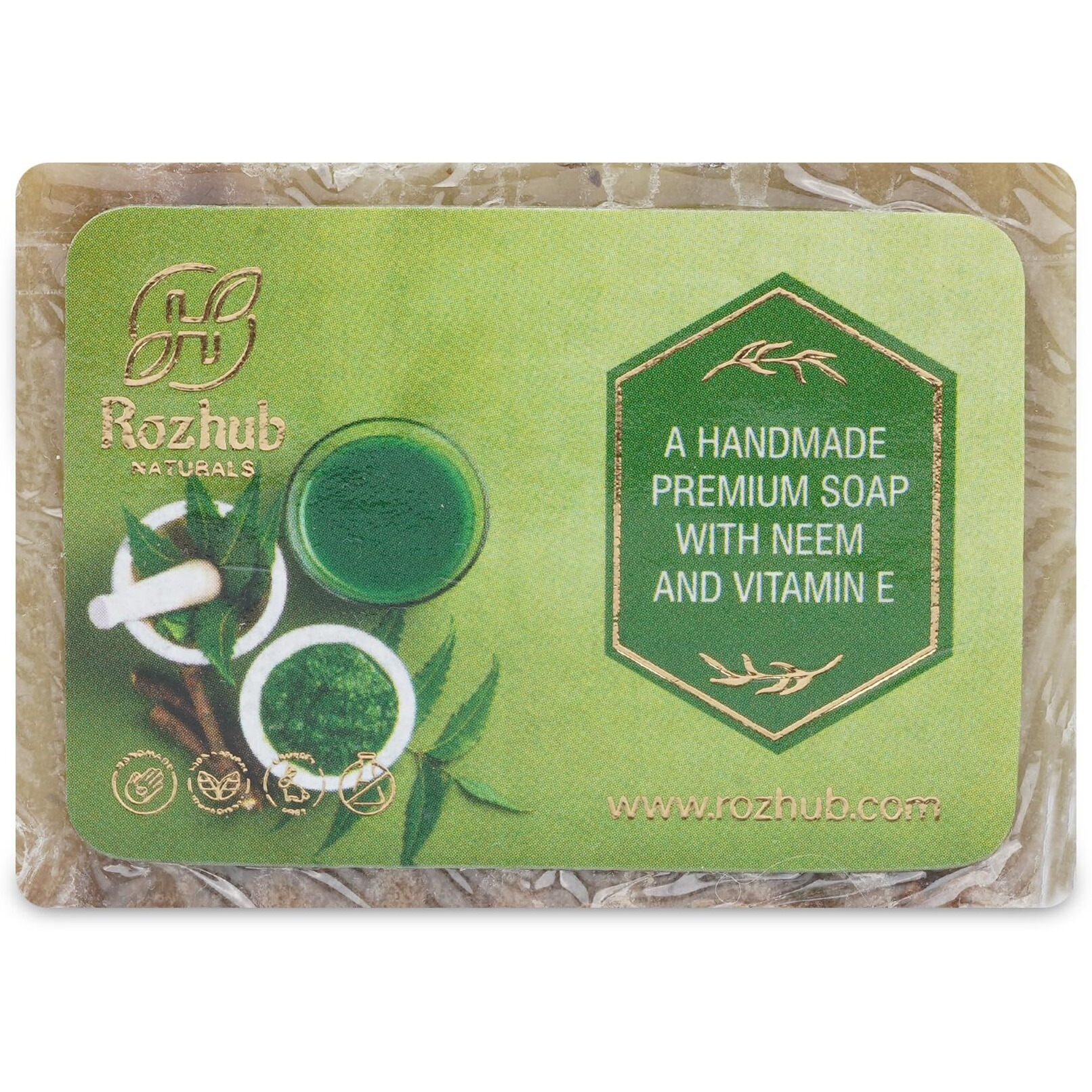 Rozhub Naturals Neem Handmade Soap - Antibacterial And Antifungal Soap For Acne, Eczema, And Other Skin Conditions, 100 Gm (Pack Of 4)