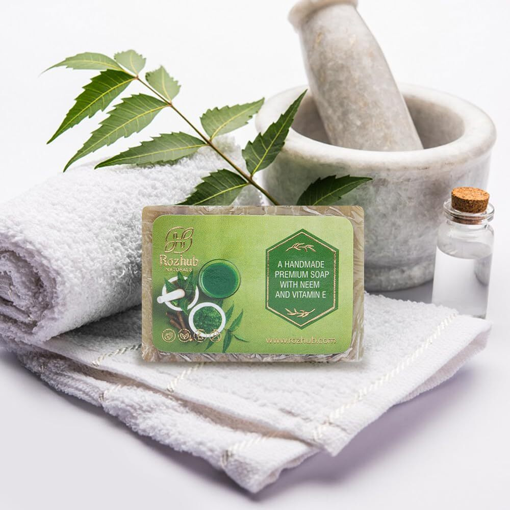Rozhub Naturals Neem Handmade Soap - Antibacterial And Antifungal Soap For Acne, Eczema, And Other Skin Conditions, 100 Gm (Pack Of 4)