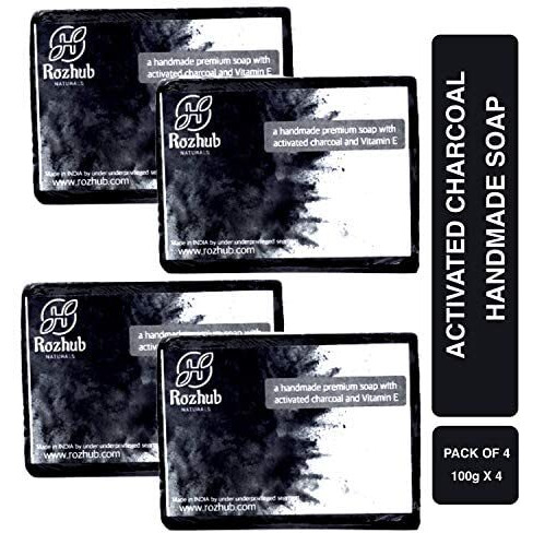 Rozhub Naturals Activated Charcoal Handmade Soaps, 100 Gm (Pack Of 4)
