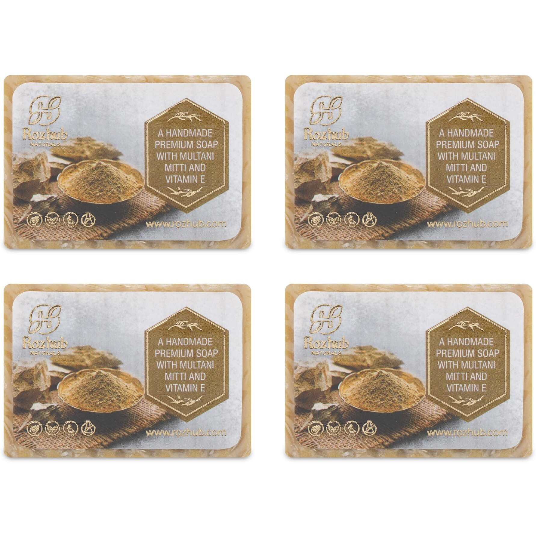 Rozhub Naturals Multani Mitti Handmade Natural Soap - Soothing And Purifying Soap For Sensitive Skin, 100 Gm (Pack Of 4)