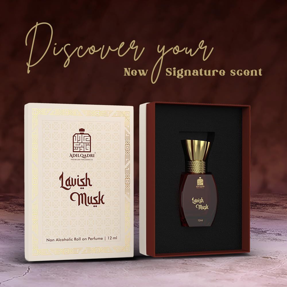 Adilqadri Lavish Musk Attar For Men & Women - Musky, Unique Scent, Unisex, Non-Alcoholic Roll-On, Long Lasting Fragrance With Musk, Rose, Powdery Softness & Woody Notes - 12 Ml