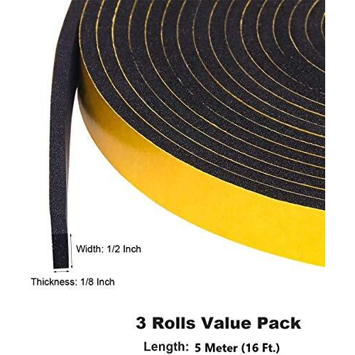 G-Charge High Density Self Adhesive(Strong Unique Grid) 'Epdm' Foam Seal Tape, Weather Stripping Doors And Window Insulation Soundproofing (1/2"(W) X 1/8"(T) X 5 Mtr.(L), 1)