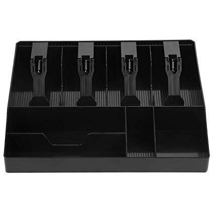 Homava Cash Register Box 4 Cash And 4 Coin Compartment, Cashier Coin Drawer Box,31.8 X 6 X 27.5 Cm, Black
