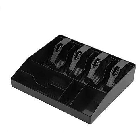 Homava Cash Register Box 4 Cash And 4 Coin Compartment, Cashier Coin Drawer Box,31.8 X 6 X 27.5 Cm, Black
