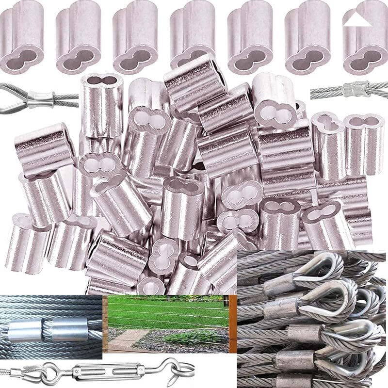 Diy Crafts 4Mm, Nickel Silver, 24, Aluminum Crimping Loop Sleeve Wire Rope Sleeves Double Barrel Ferrule Galvanized Finish For Wire (4Mm, Nickel Silver, 24)