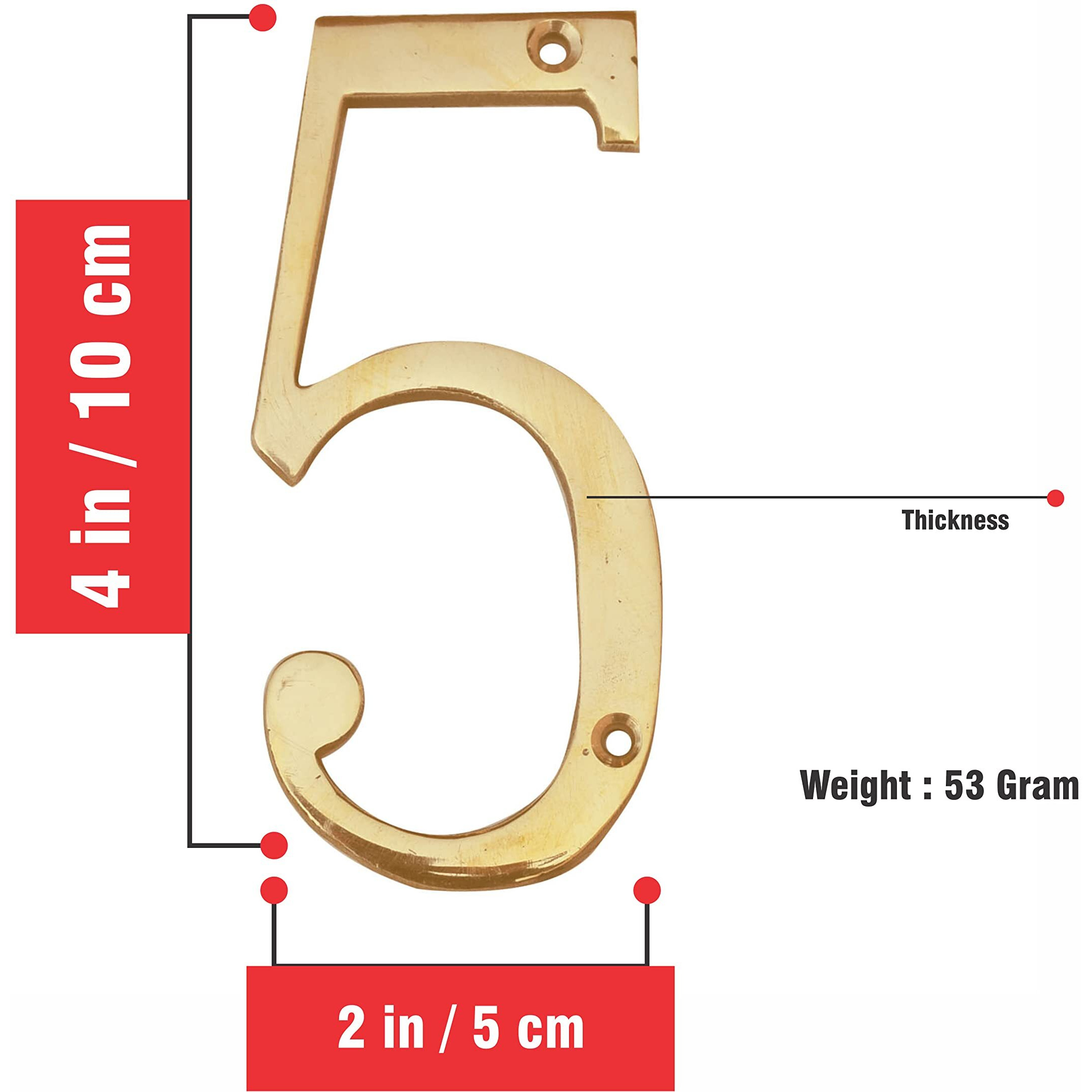 Pure Source India Brass House Hotel Door Number 4 Inch - No 5 (Five - 1 Piece)