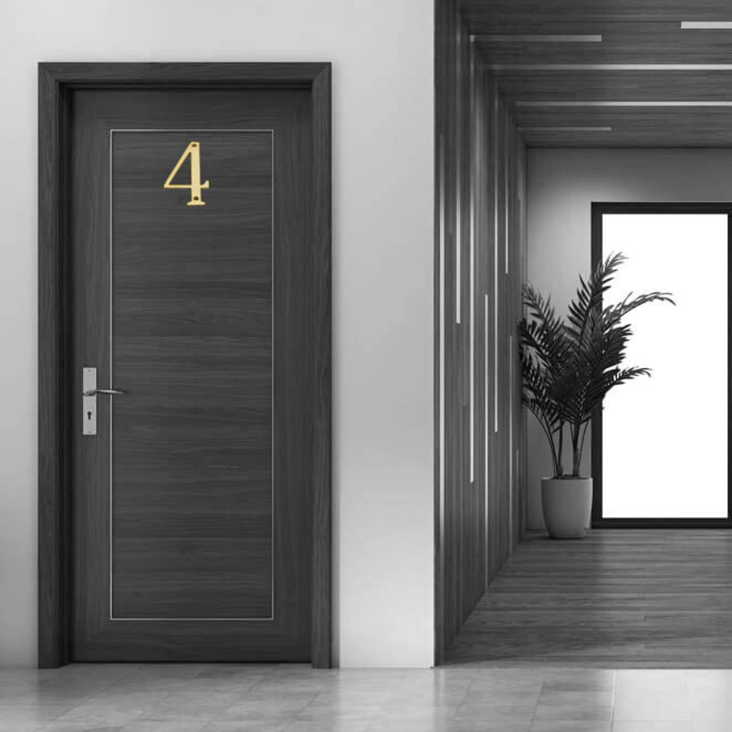 Pure Source India Brass House Hotel Door Number 4 Inch - No 4 (Four - 1 Piece)