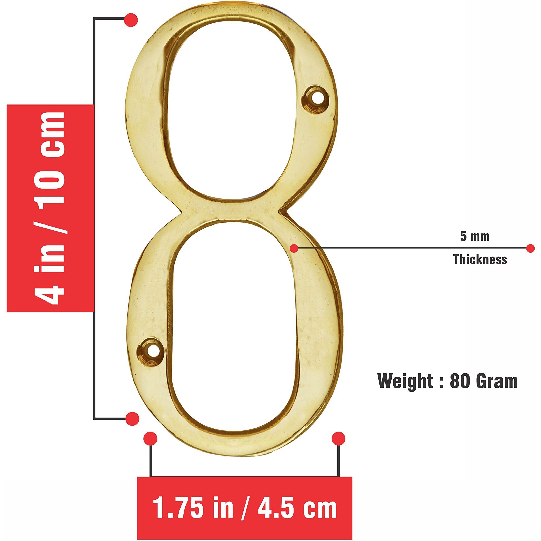 Pure Source India Brass House Hotel Door Number 4 Inch - No 8 (Eight - 1 Piece)