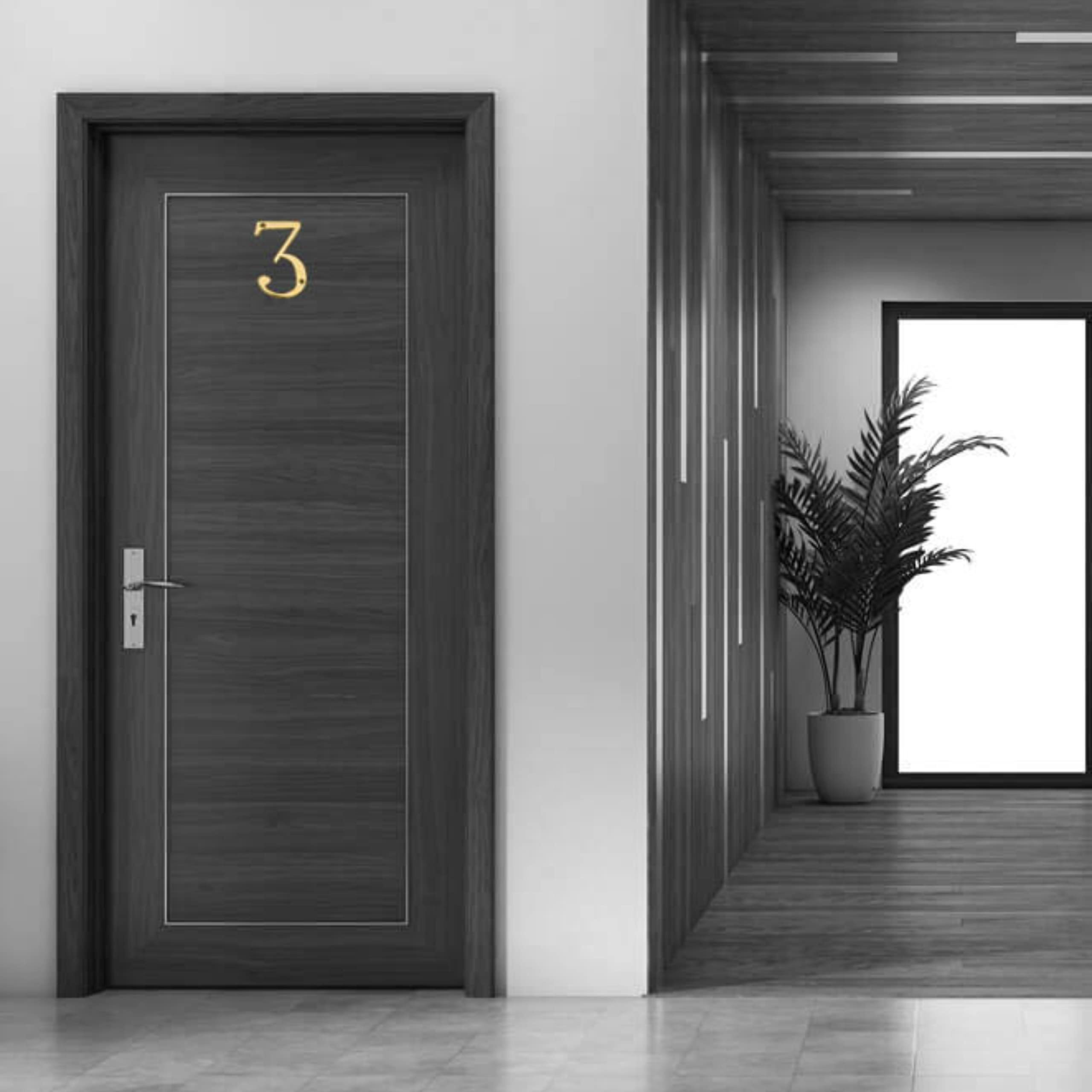 Pure Source India Brass House Hotel Door Number 4 Inch - No 3 (Three - 1 Piece)