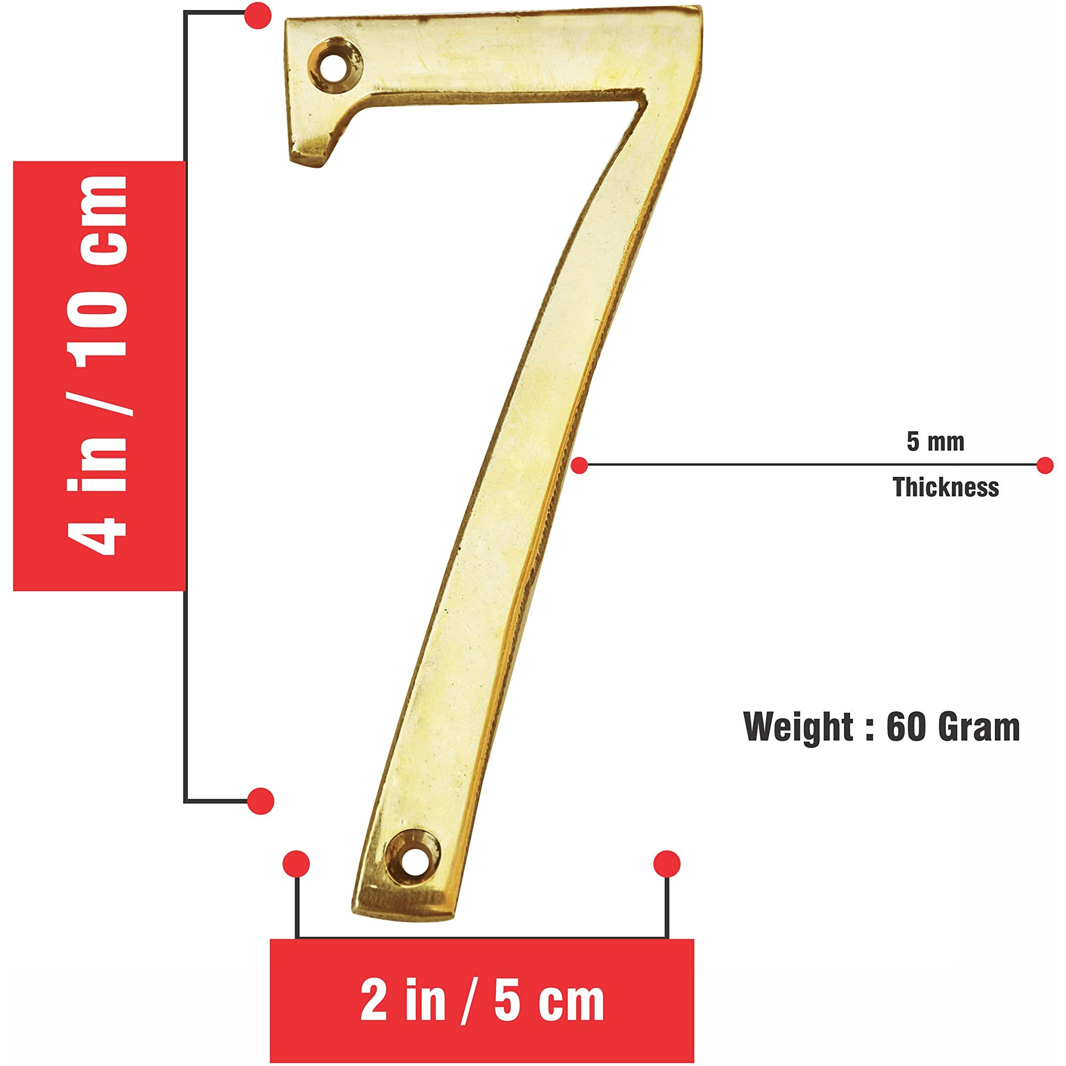 Pure Source India Brass House Hotel Door Number 4 Inch - No 7 (Seven - 1 Piece)