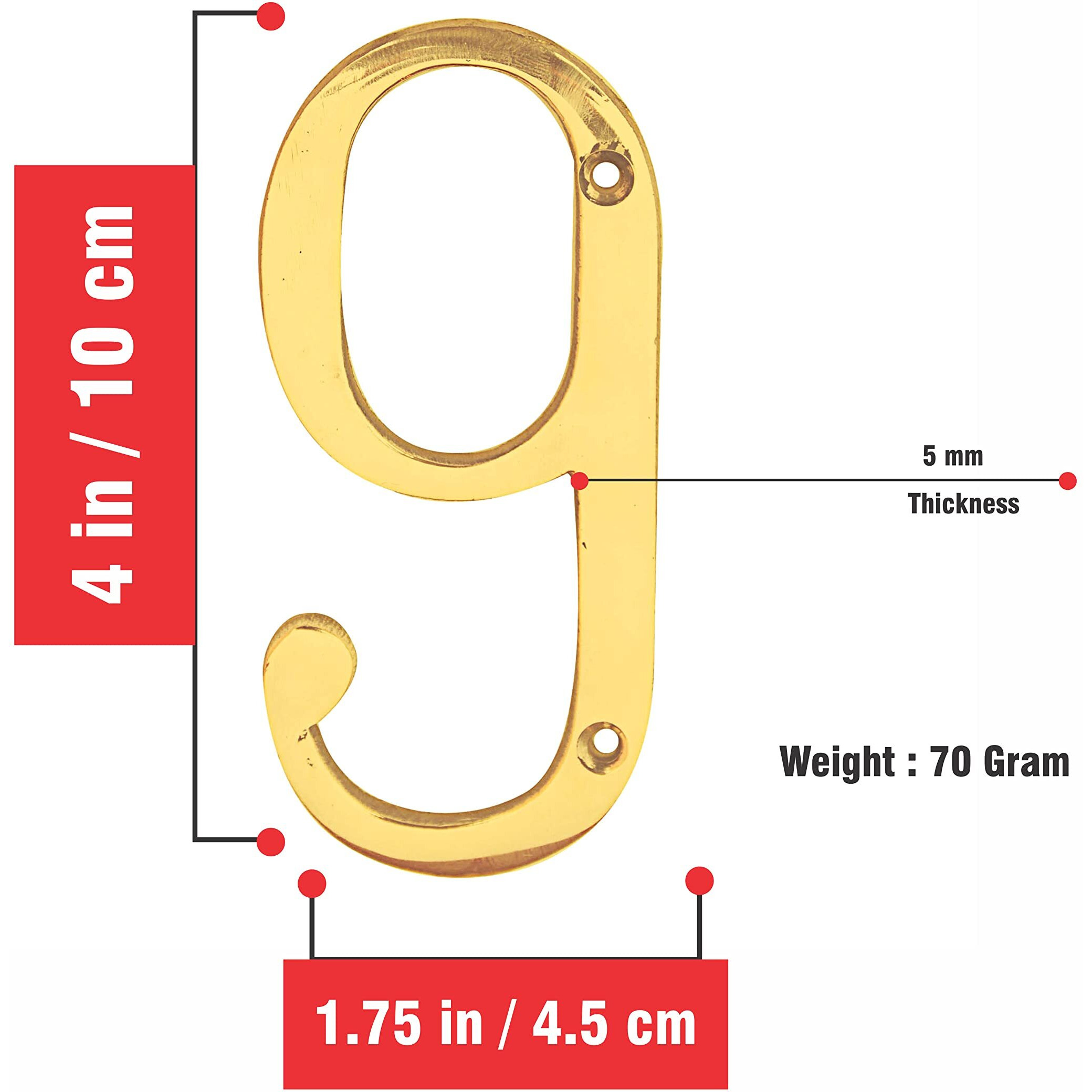 Pure Source India Brass House Hotel Door Number 4 Inch - No 9 (Nine - 1 Piece)