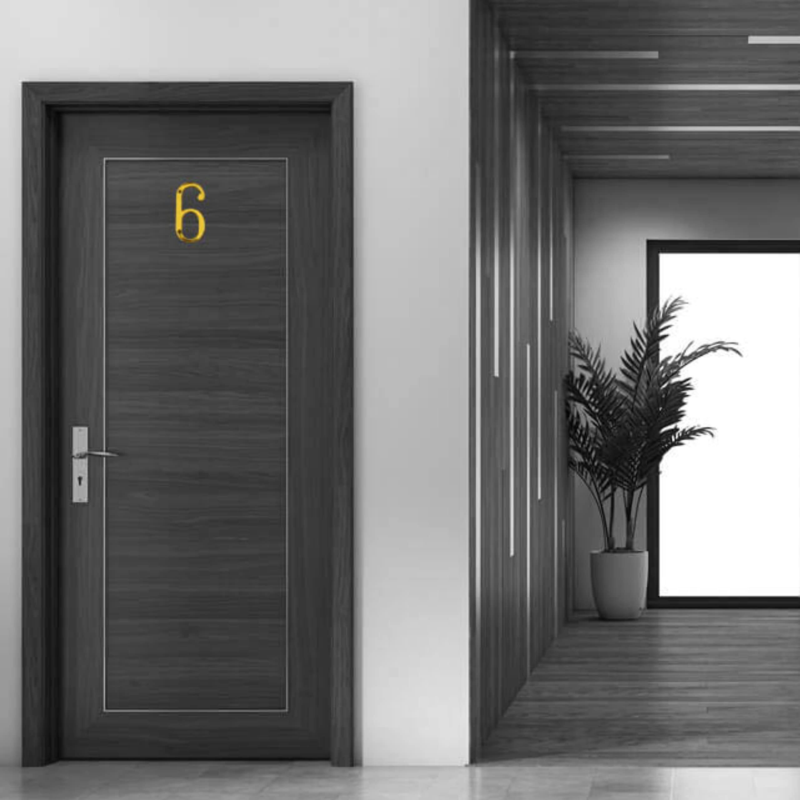 Pure Source India Brass House Hotel Door Number 4 Inch - No 6 (Six - 1 Piece)