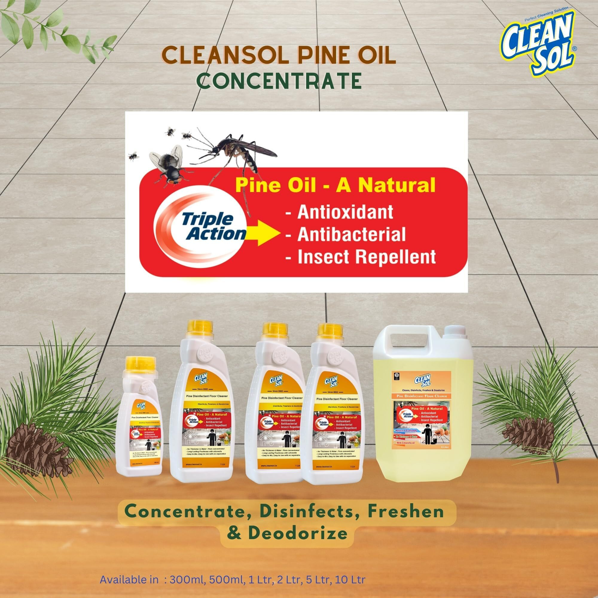 Cleansol White Phenyl Making Pine Concentrate Floor Cleaner Liquid - 250Ml (Make 2-3 Ltr White Phenyl)