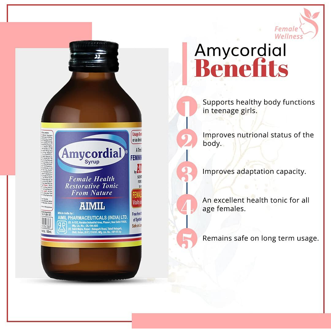 Aimil Amycordial Syrup - 200Ml (Pack Of 4) | Female Health Restorative Tonic | Contains Shatavari, Amla, Guduchi, Methi And More