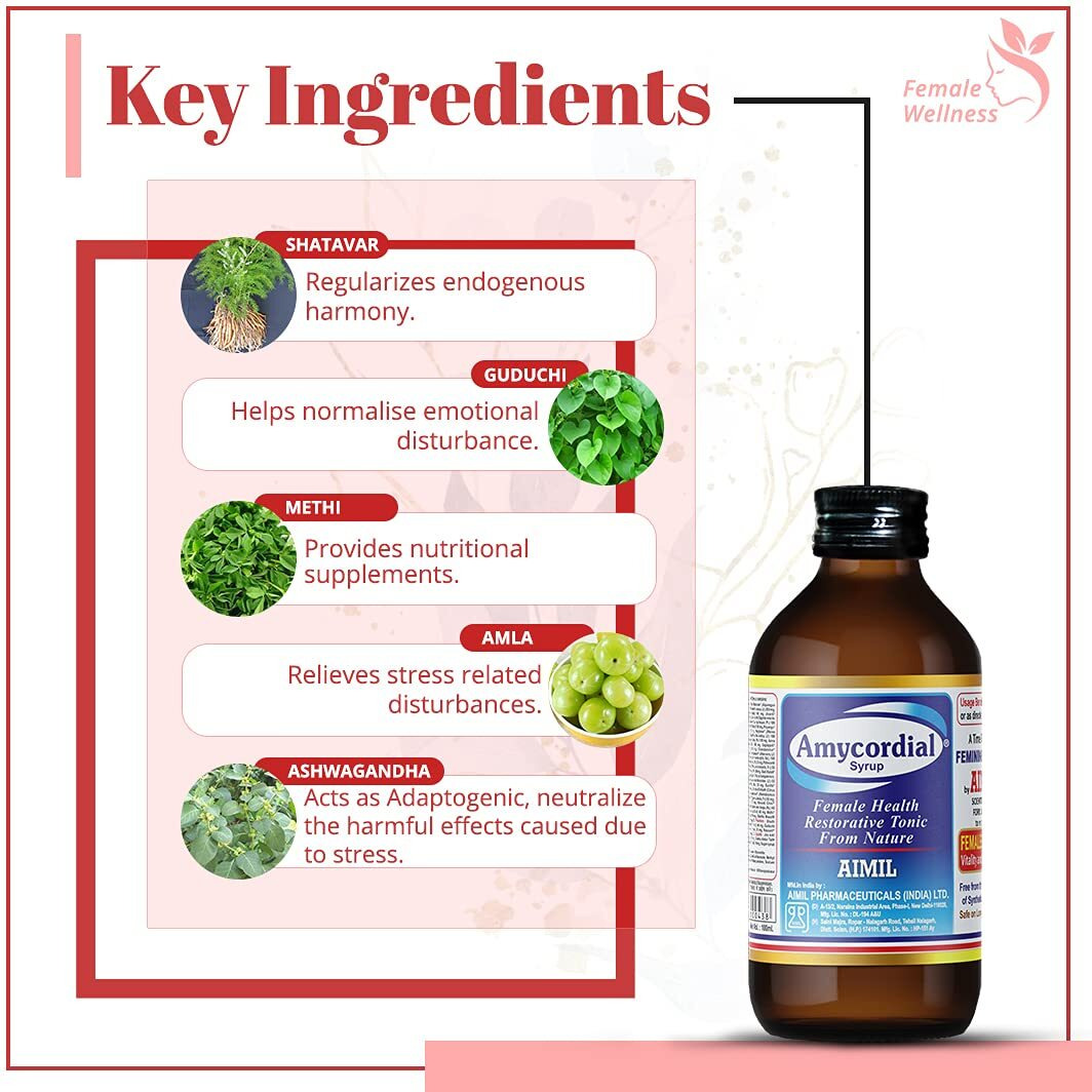 Aimil Amycordial Syrup - 200Ml (Pack Of 4) | Female Health Restorative Tonic | Contains Shatavari, Amla, Guduchi, Methi And More