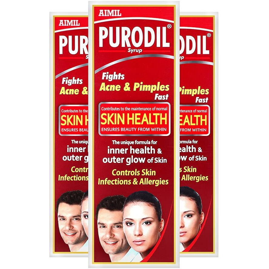 Aimil Purodil Syrup For Pimple And Acne Free Skin| Anti-Allergic Anti-Microbial Blood Purifier Syrup - 200 Ml (Pack Of 3)