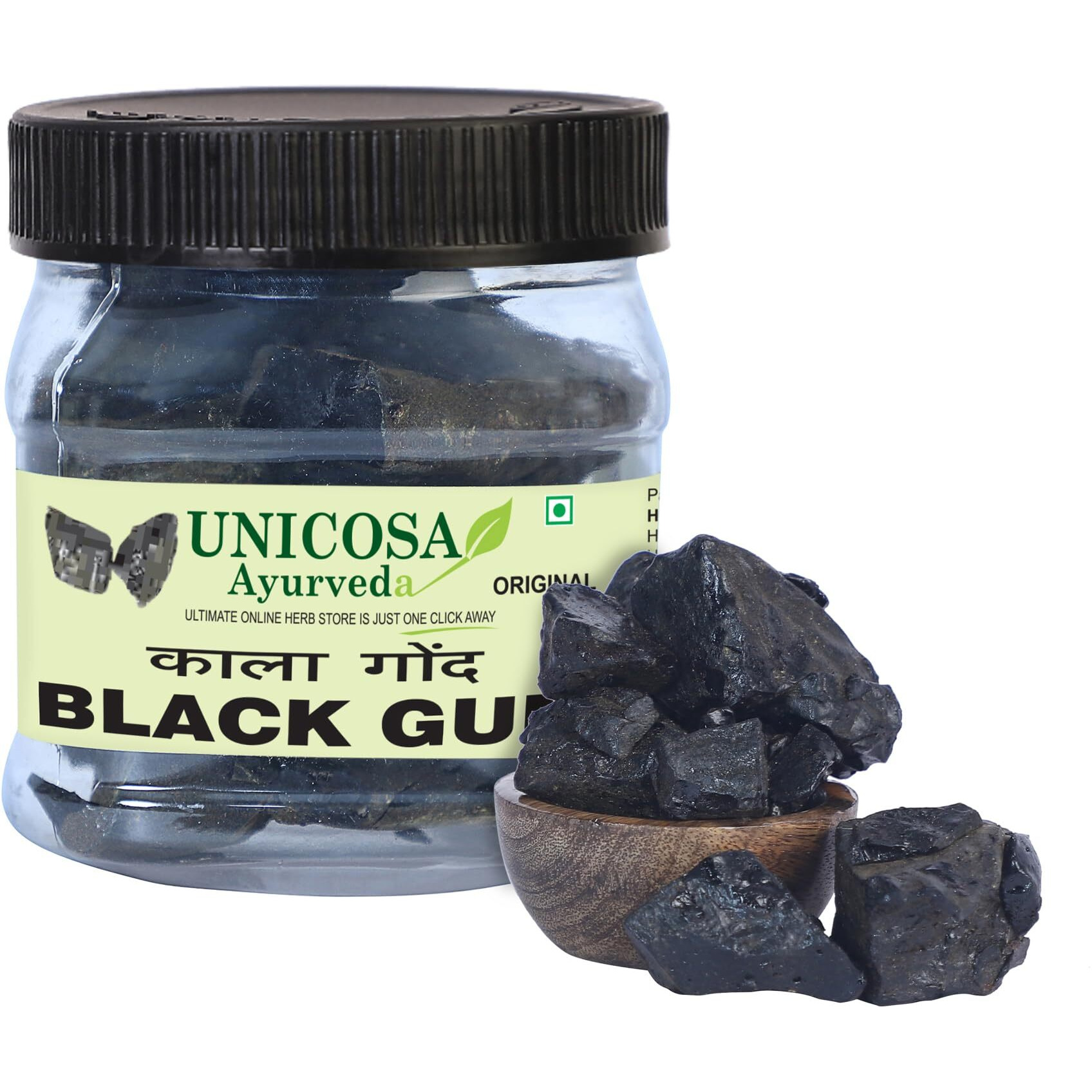 Unicosa Ayurveda Natural Kala Gond 200Gm | Gond Siyah Pure Jadibooti | Helps To Relieve Joint Pain, Muscle Pain, Bone Pain, Nerve Pain |Lab Tested & Certified