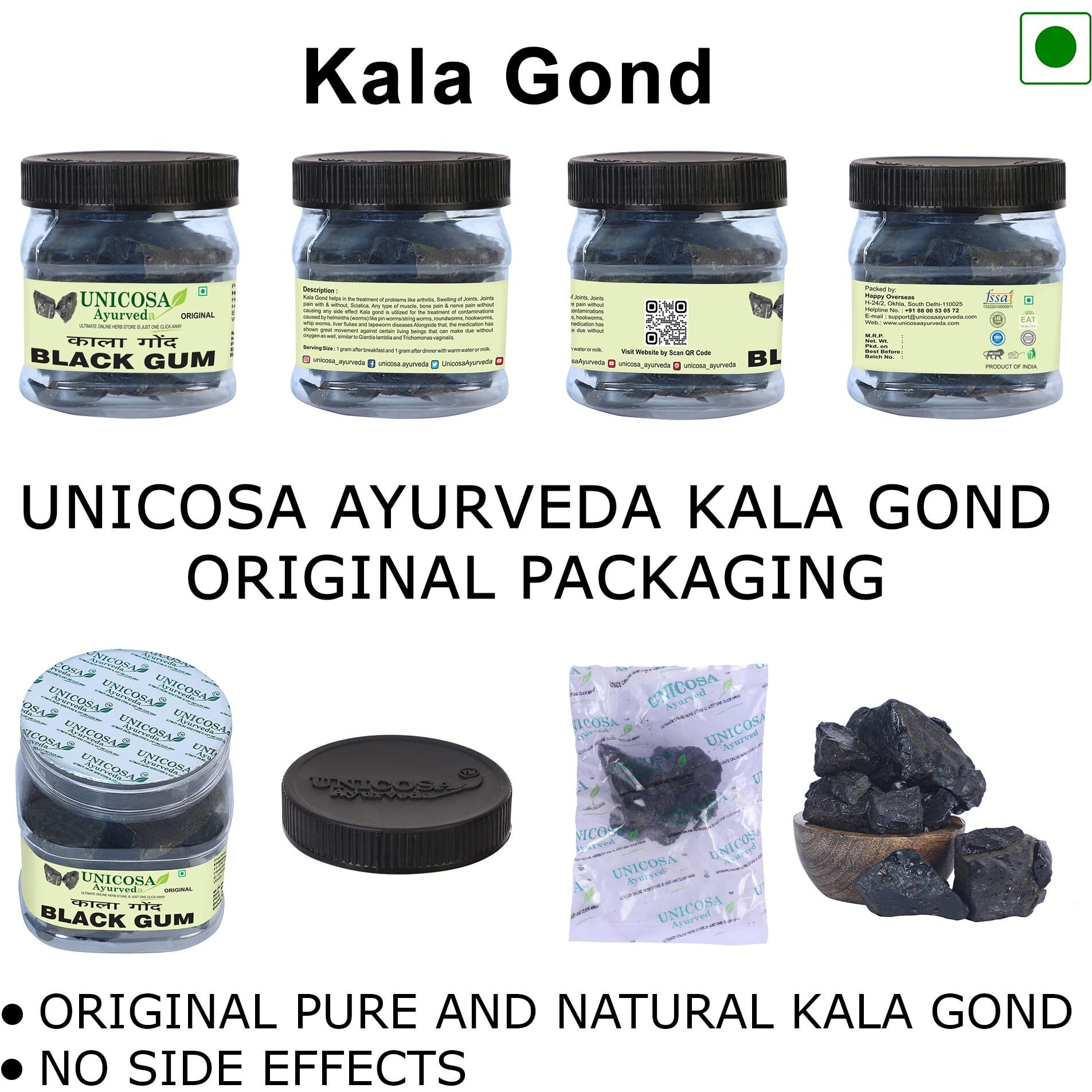 Unicosa Ayurveda Natural Kala Gond 200Gm | Gond Siyah Pure Jadibooti | Helps To Relieve Joint Pain, Muscle Pain, Bone Pain, Nerve Pain |Lab Tested & Certified