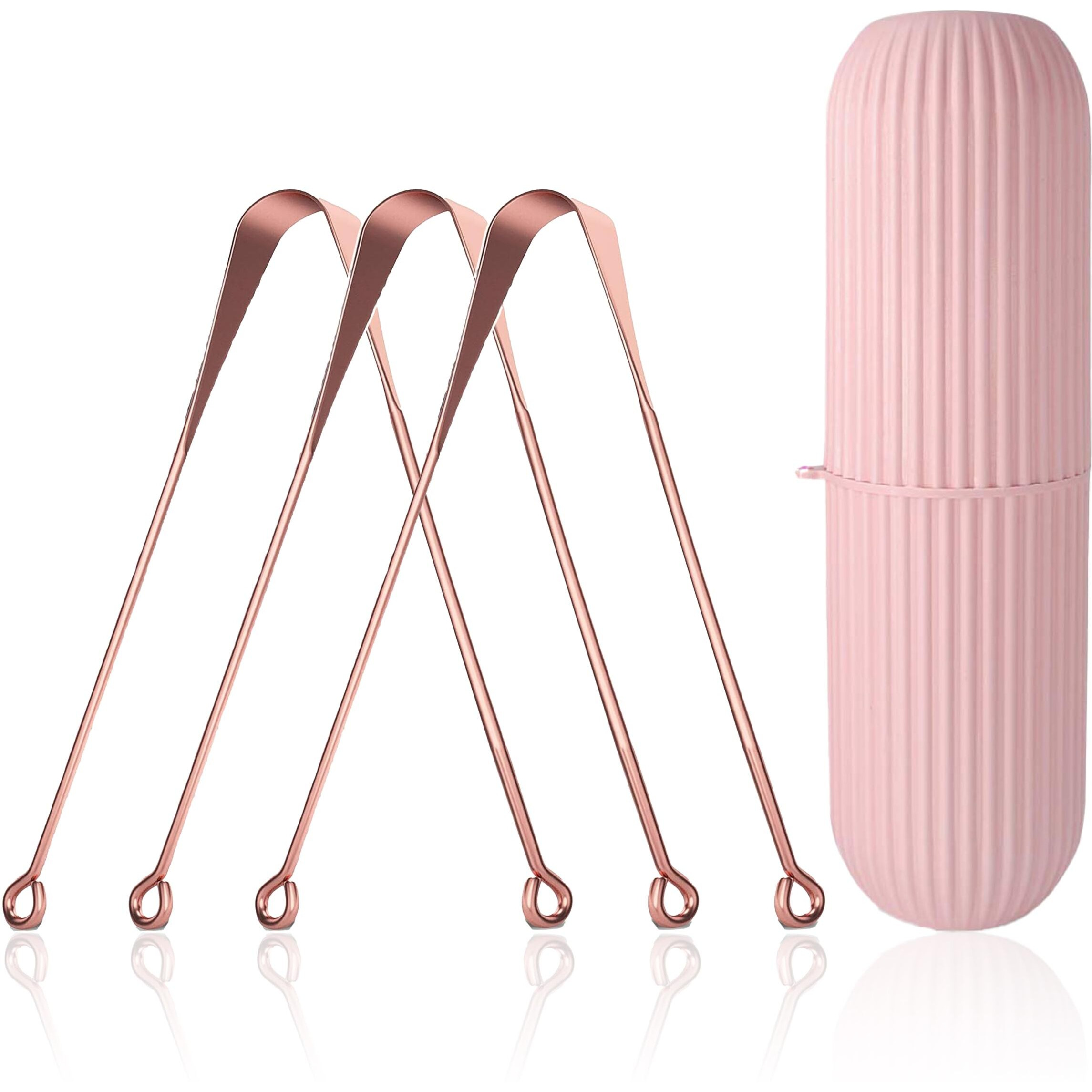 Style Keepers 3Pcs Ayurvedic Copper Tongue Cleaner For Kids & Adults Easy To Use With Travel Capsule Plastic Tooth Brush Paste Holder Flexible Design For Health, Oral Care Tool -3 Pack