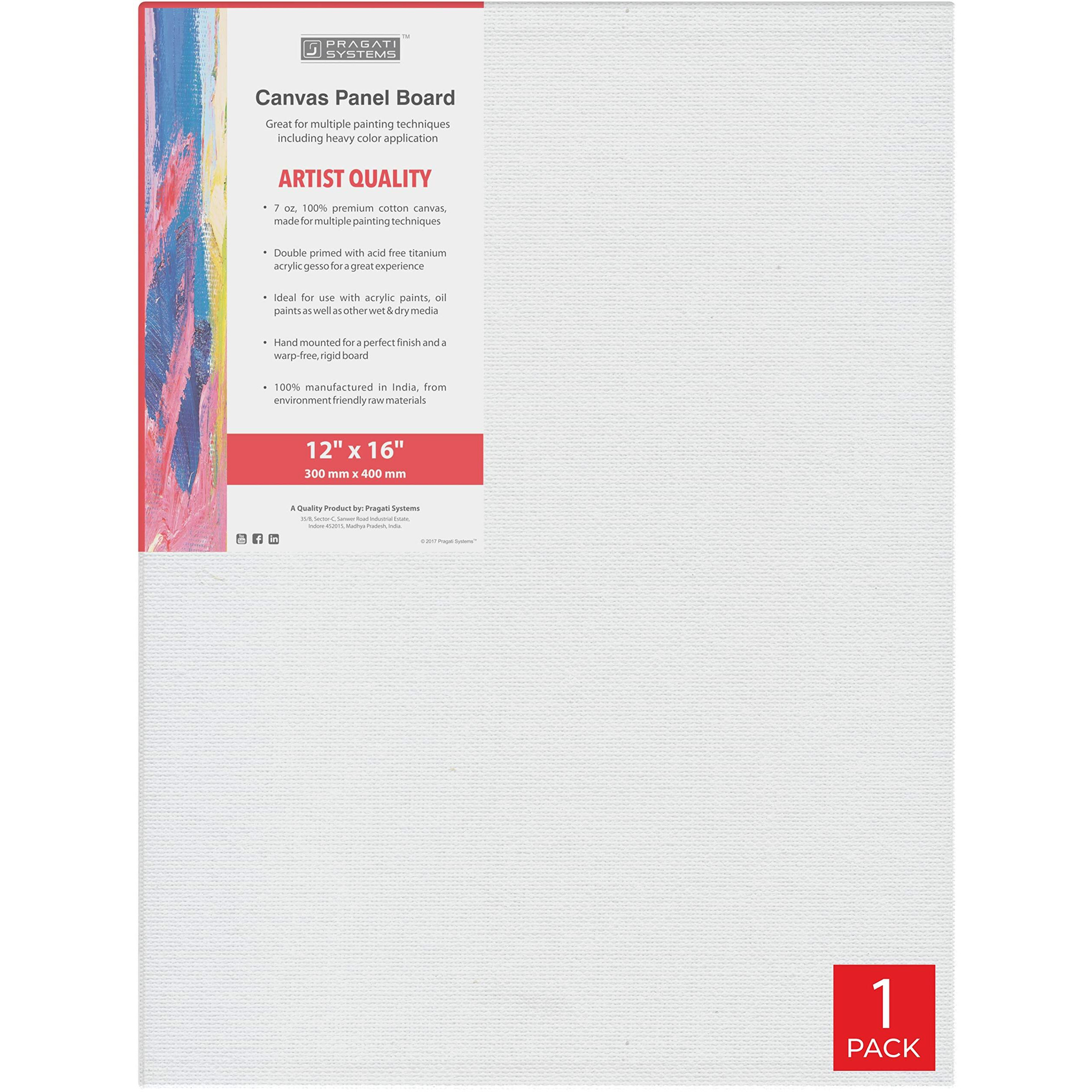 Pragati Systems Medium Grain 12X16 Inch 7 Oz. Primed Canvas Board For Painting Cp1216, White (Pack Of 1)