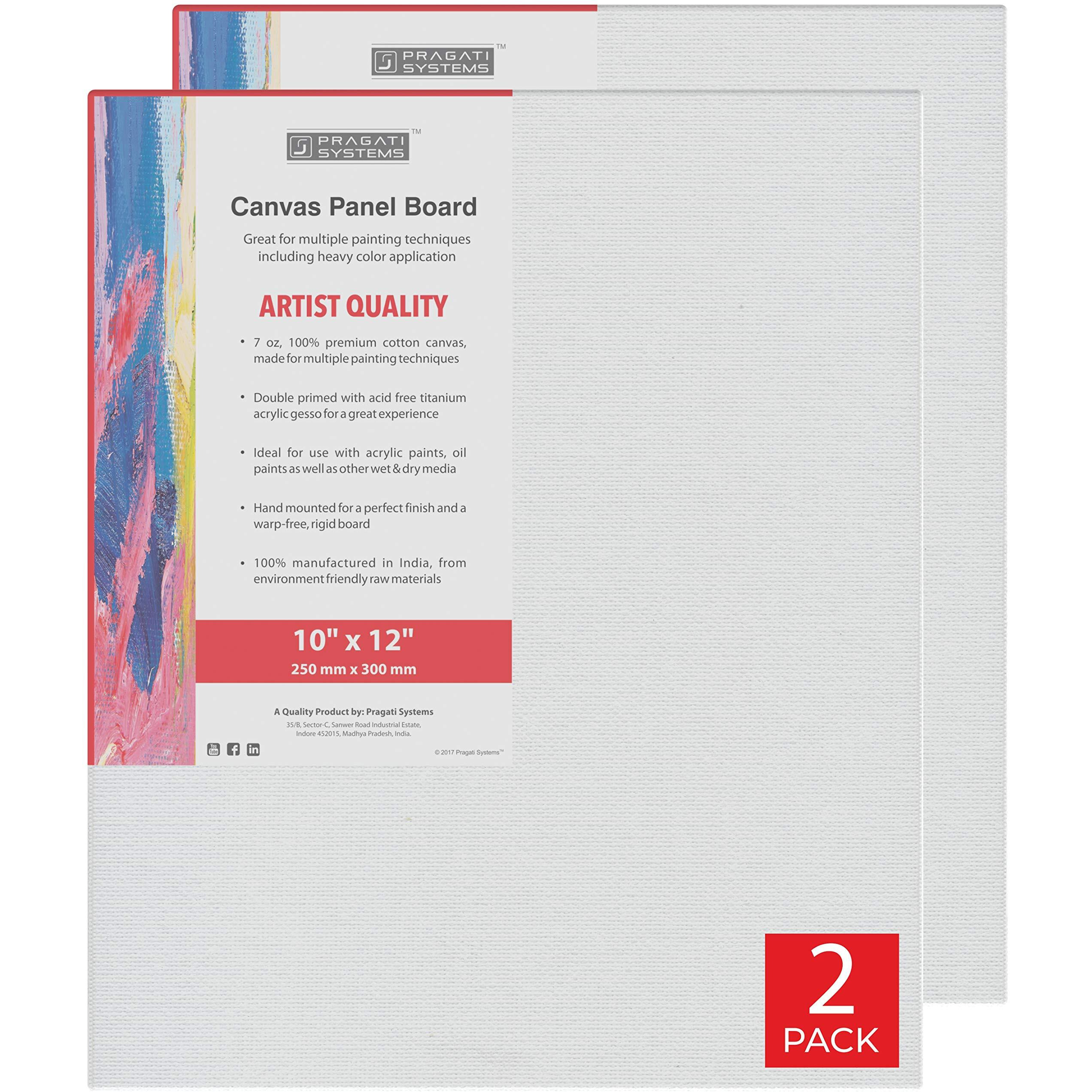Pragati Systems Medium Grain 10X12 Inch 7 Oz. Primed Canvas Board For Painting Acp1012, White (Pack Of 2)