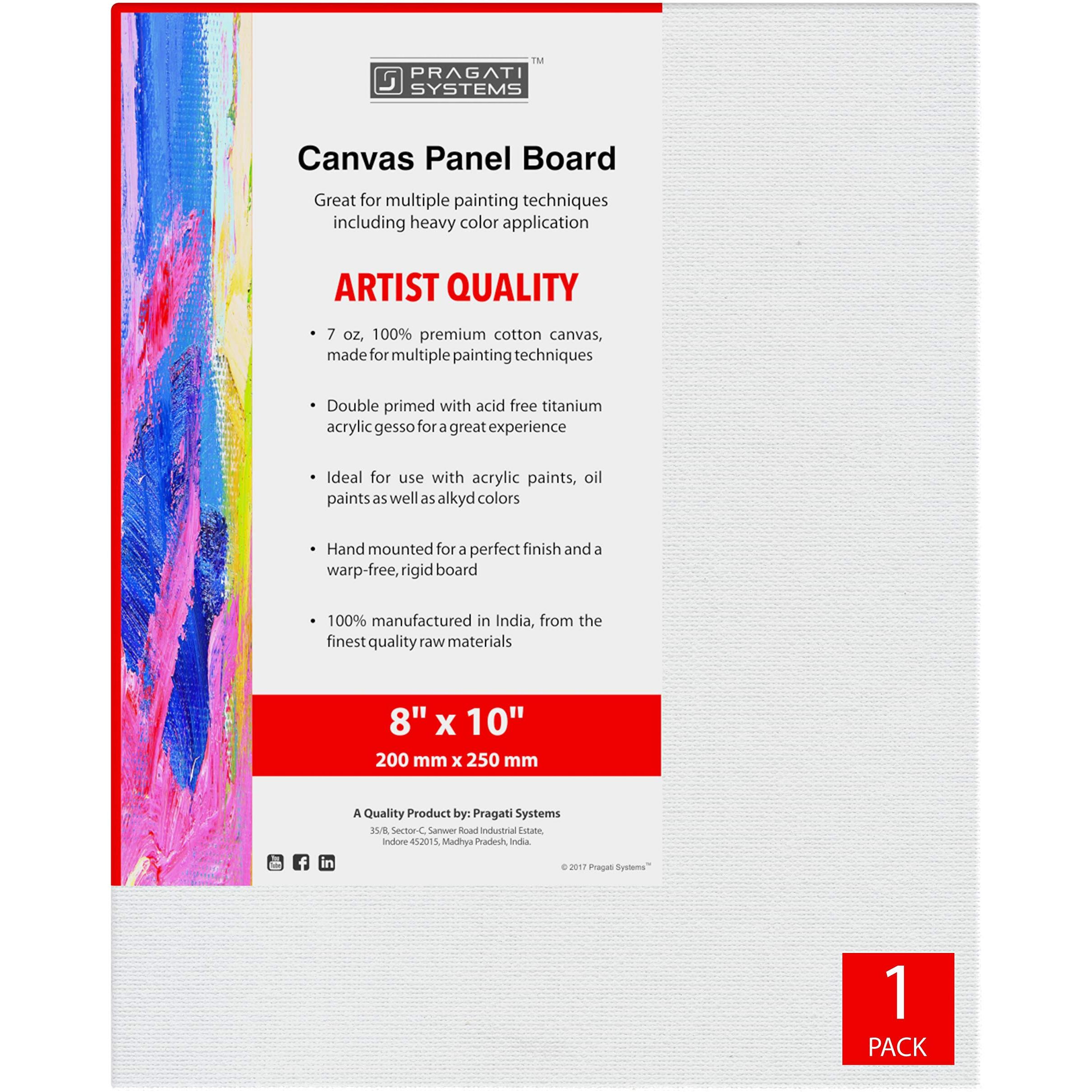 Pragati Systems Medium Grain 08X10 Inch 7 Oz. Primed Canvas Board For Painting Cp0810, White (Pack Of 1)
