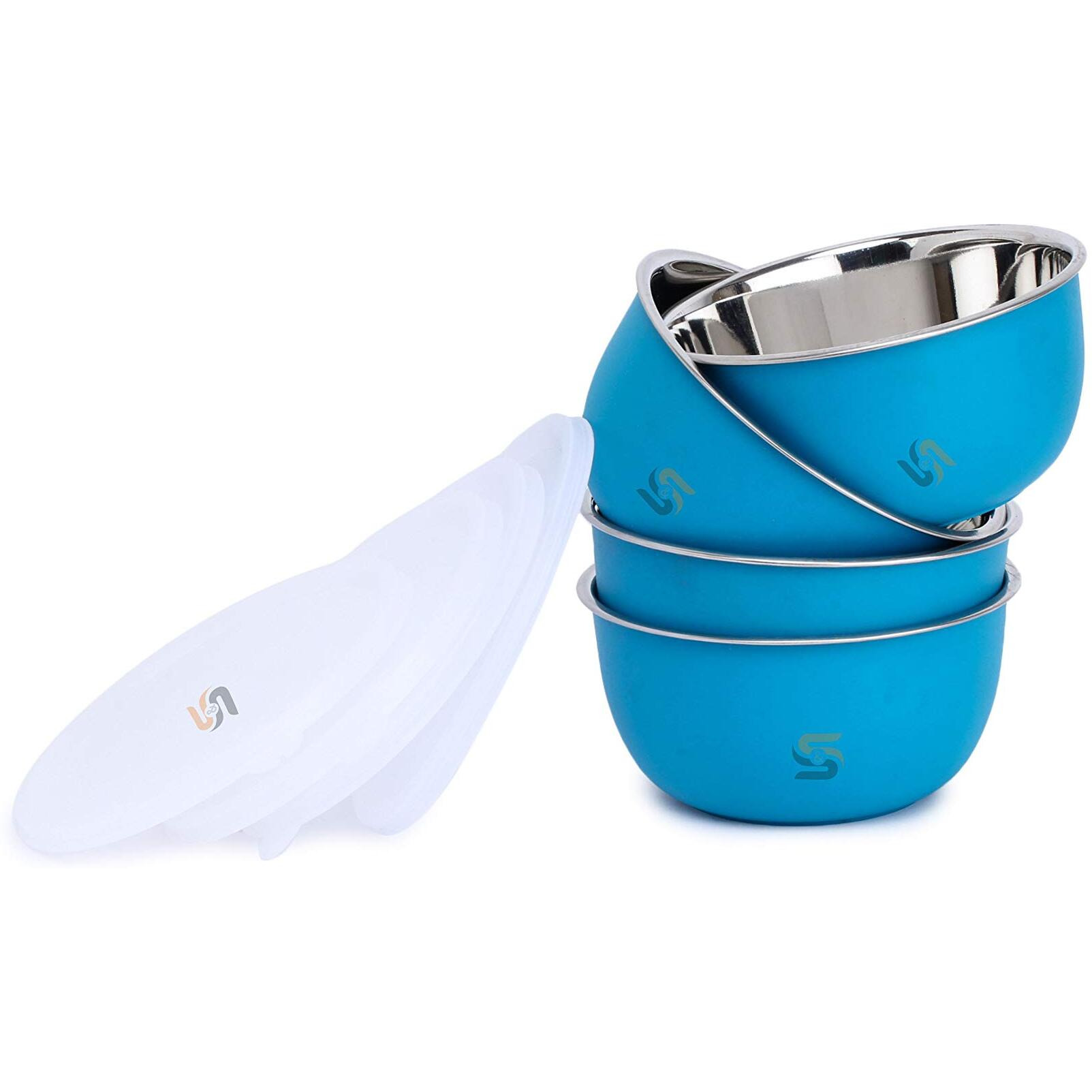 S&S Quality Integrity Innovation Stainless Steel Solid, Microwave Safe Bowls, Serving Bowls With Lids Set, Bowl Set For Gift, Storage Mixing Bowl I Turquoise, 500 Ml - Pack Of 4