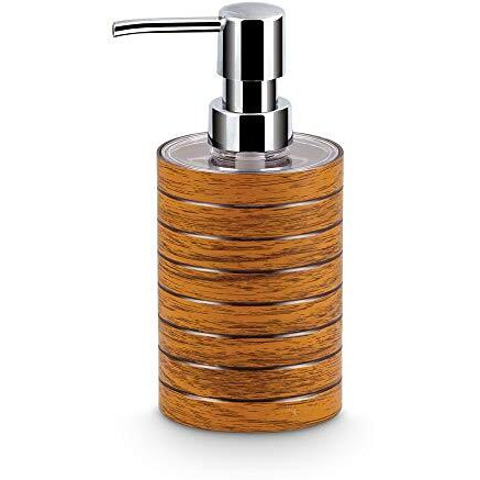 Freelance Miami Polystyrene 4 Pieces Bathroom Set-Dispenser, Toothbrush Holder, Tumbler & Soap Dish (Dark Wood)