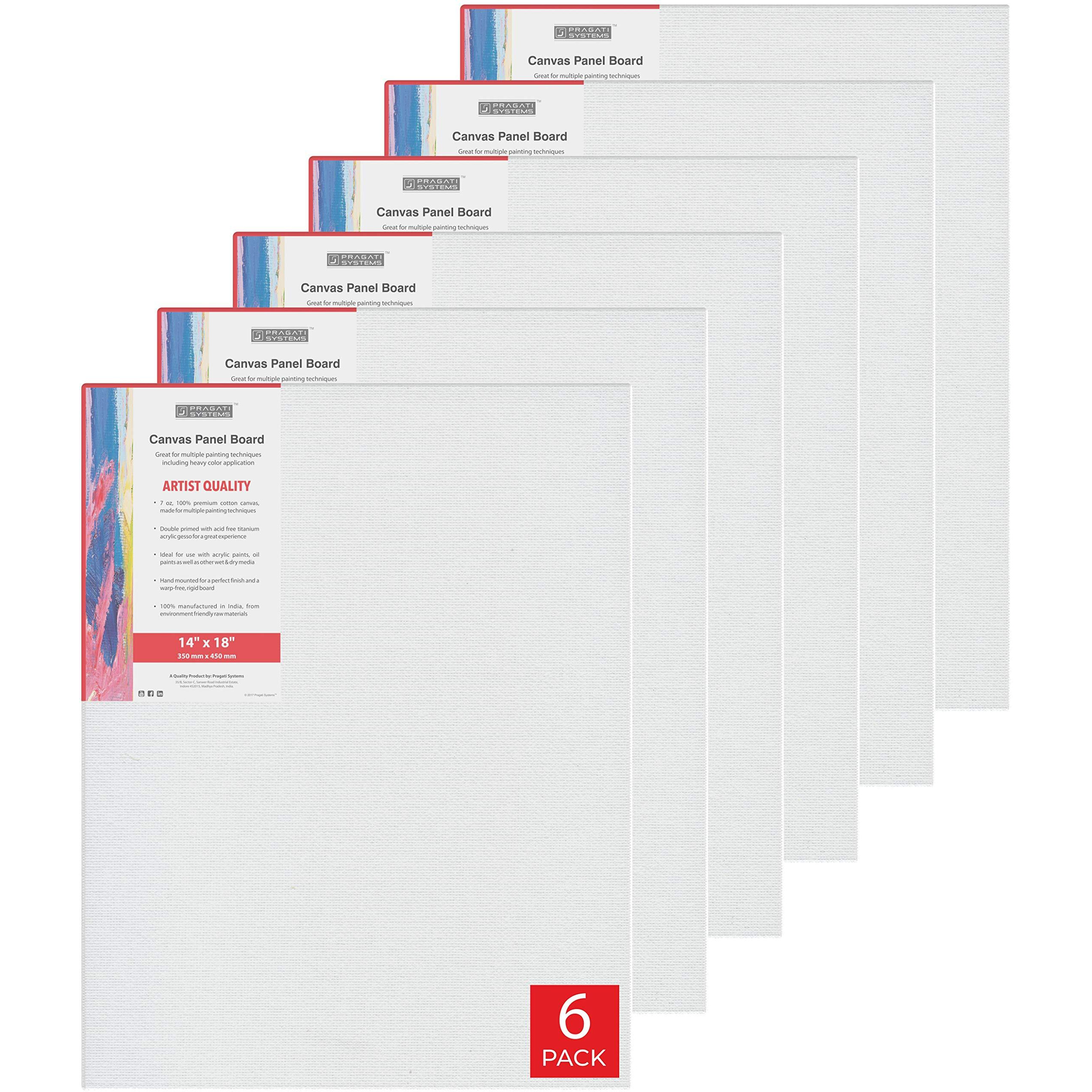 Pragati Systems Medium Grain 14X18 Inch 7 Oz. Primed Canvas Board For Painting Cp1418, White (Pack Of 6)