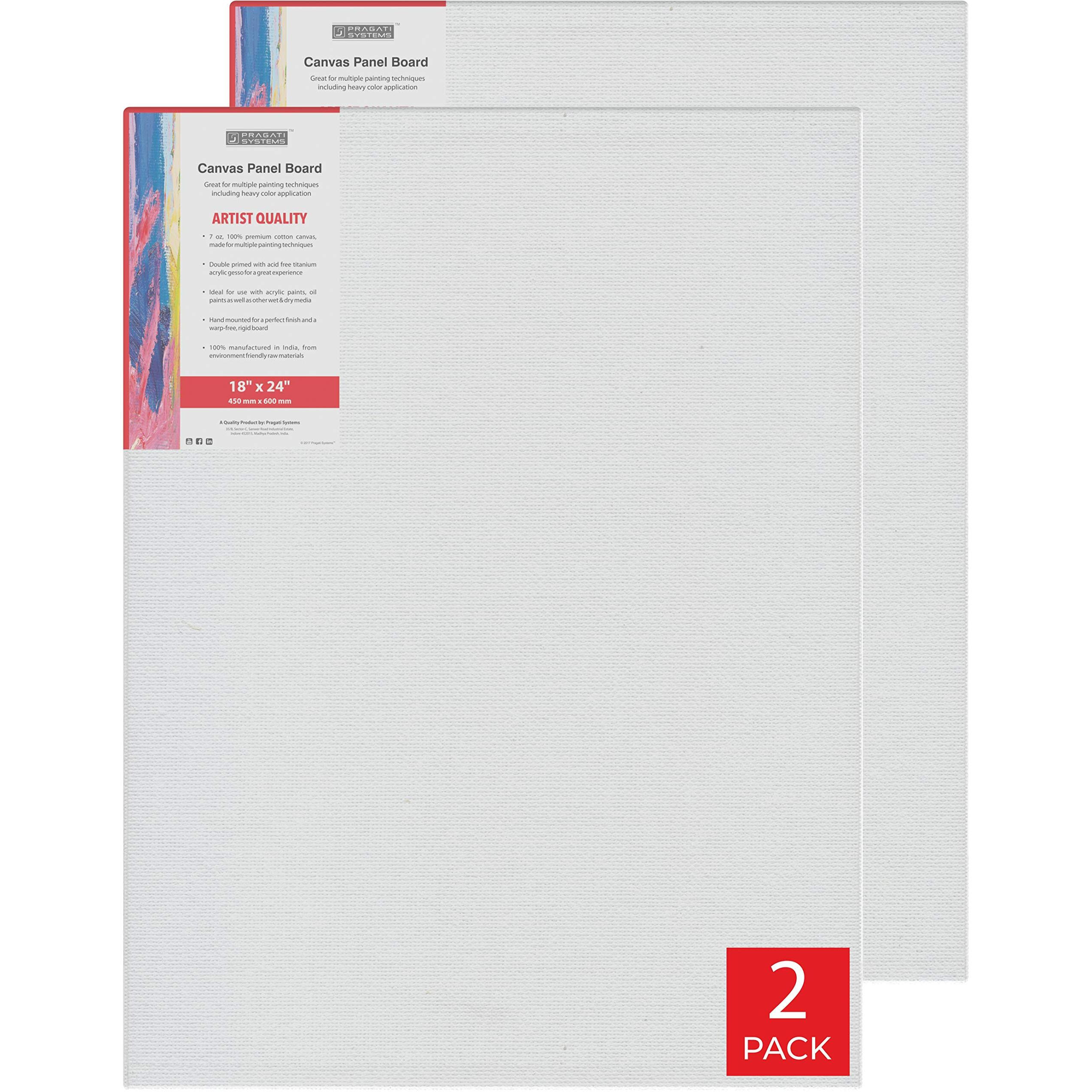 Pragati Systems Medium Grain 18X24 Inch 7 Oz. Primed Canvas Board For Painting Cp1824, White (Pack Of 2)