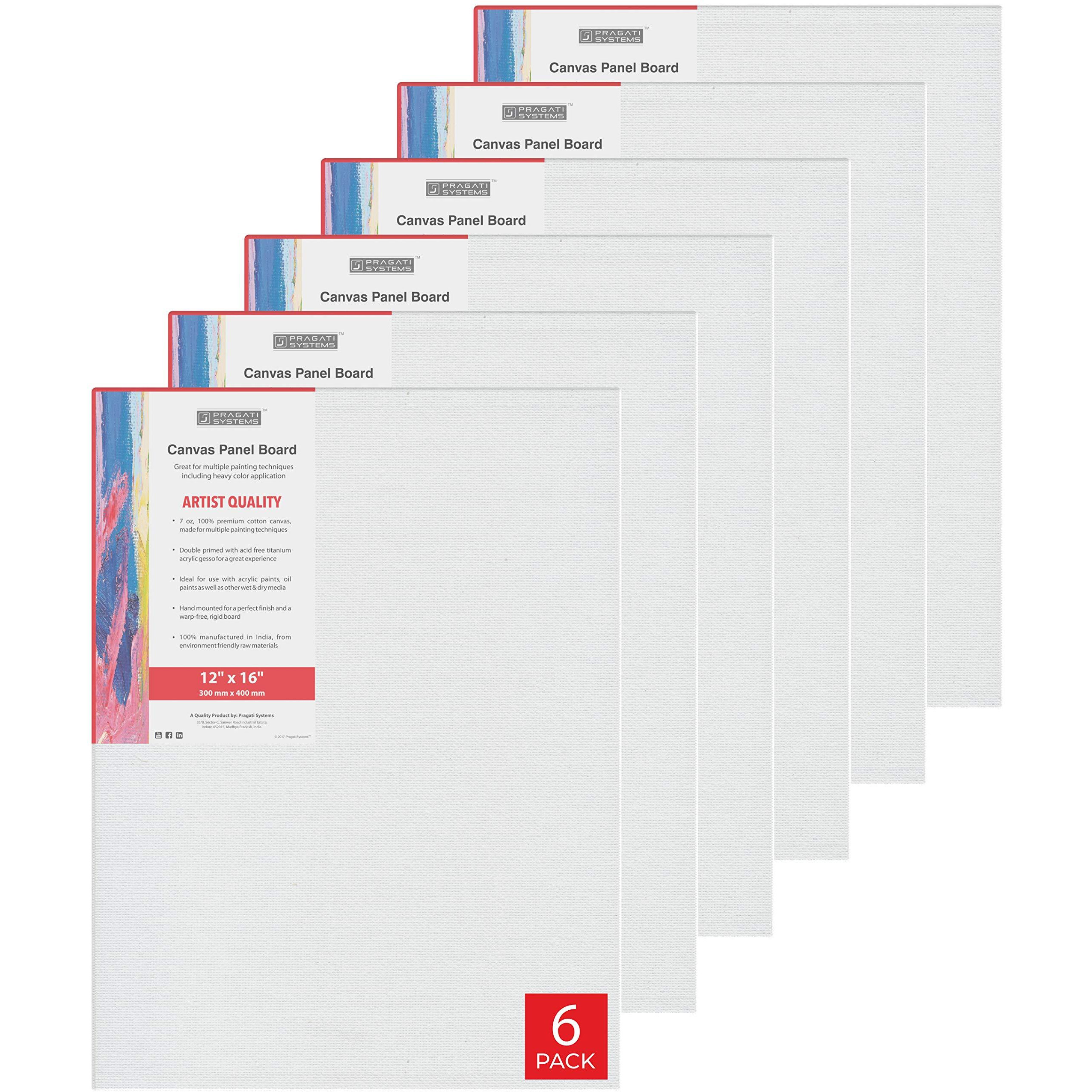 Pragati Systems Medium Grain 12X16 Inch 7 Oz. Primed Canvas Board For Painting Cp1216, White (Pack Of 12)