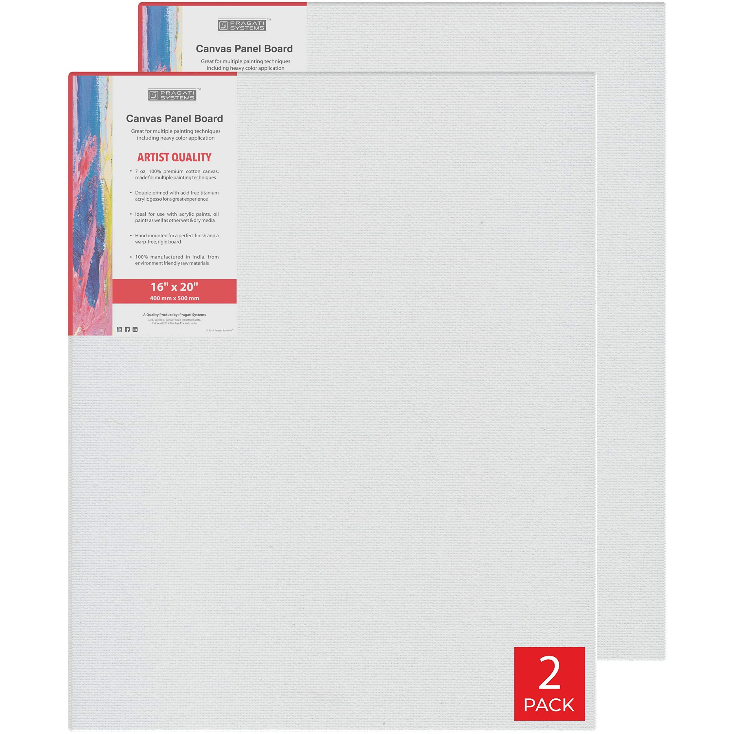 Pragati Systems Medium Grain 16X20 Inch 7 Oz. Primed Canvas Board For Painting Cp1620, White (Pack Of 2)