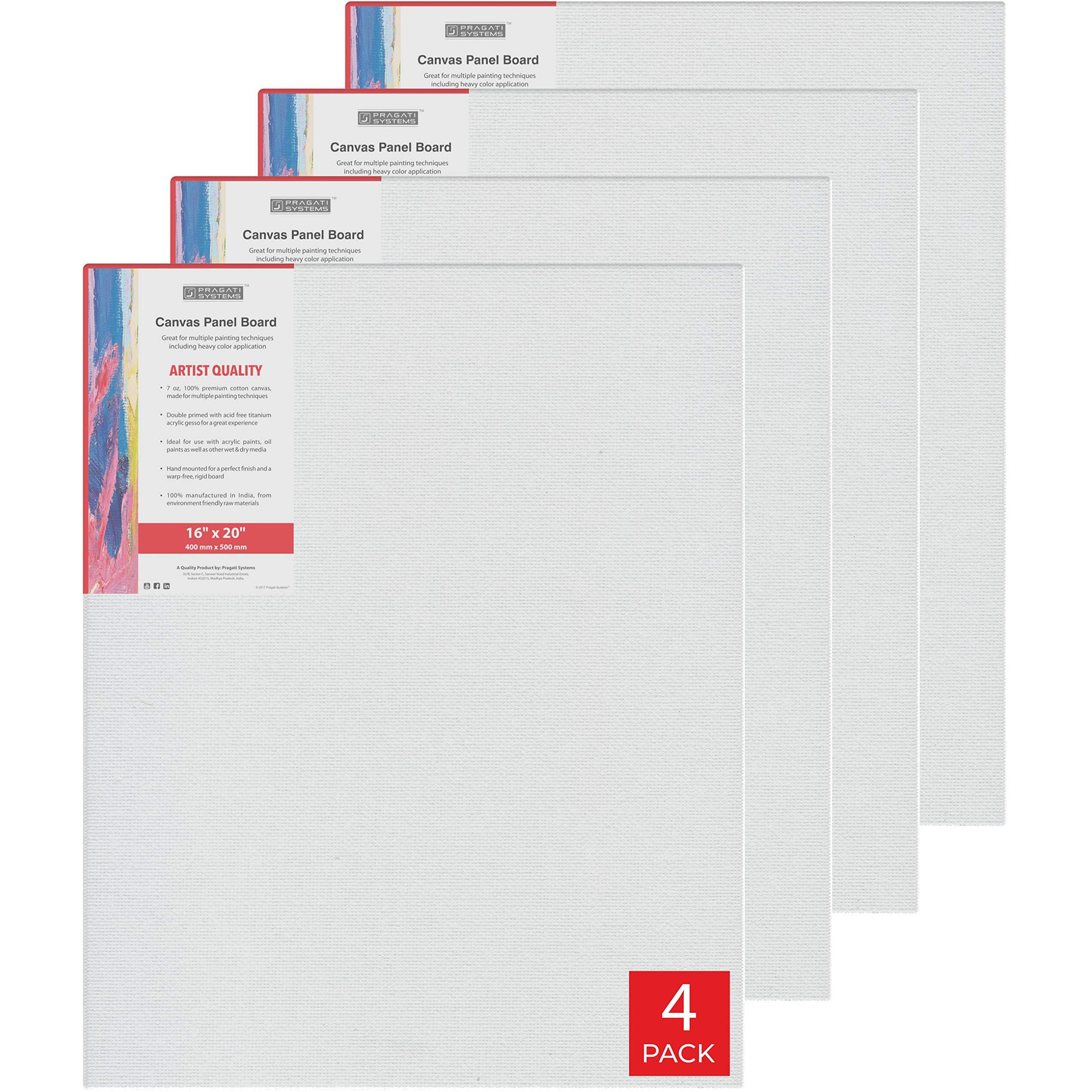 Pragati Systems Medium Grain 16X20 Inch 7 Oz. Primed Canvas Board For Painting Cp1620, White (Pack Of 4)