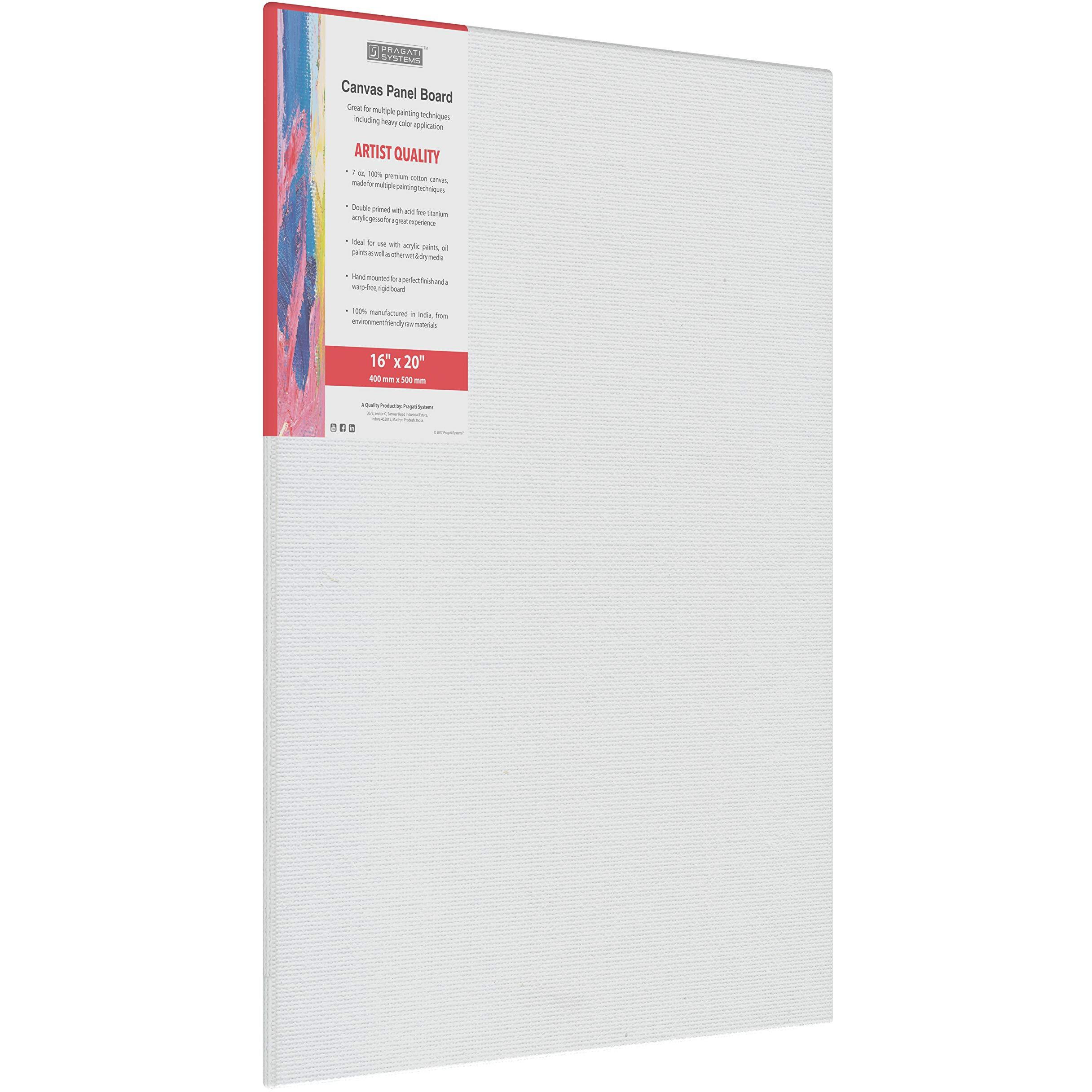 Pragati Systems Medium Grain 16X20 Inch 7 Oz. Primed Canvas Board For Painting Cp1620, White (Pack Of 4)
